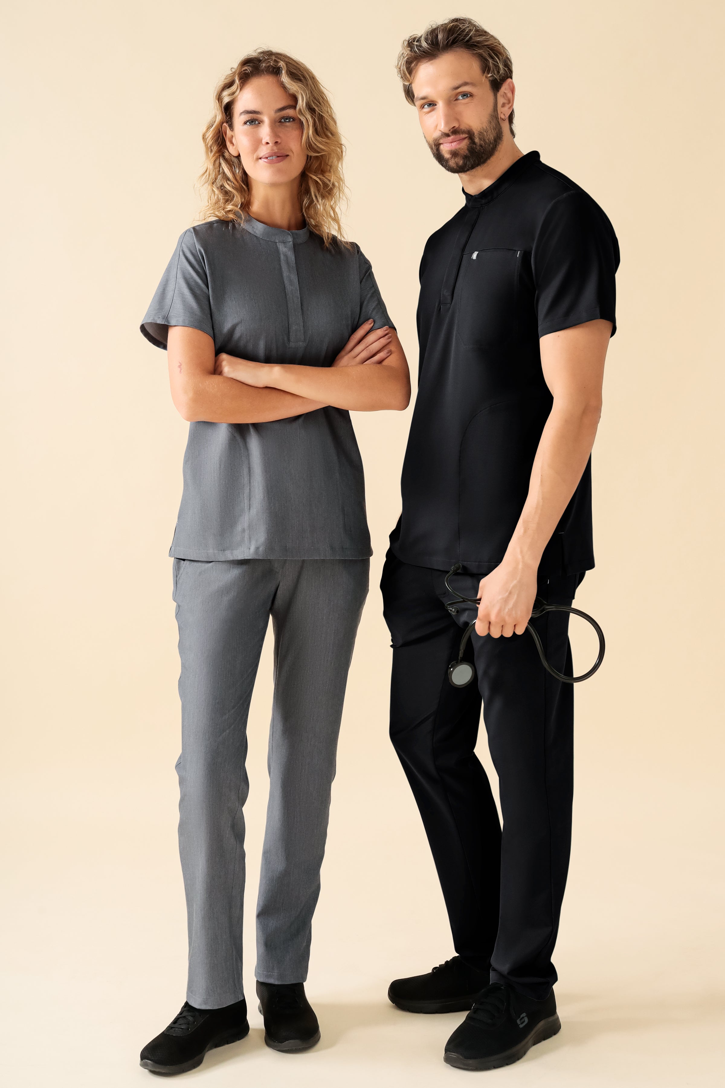 KAERE Schlupfkasack Damen - Stehkragen grau melange