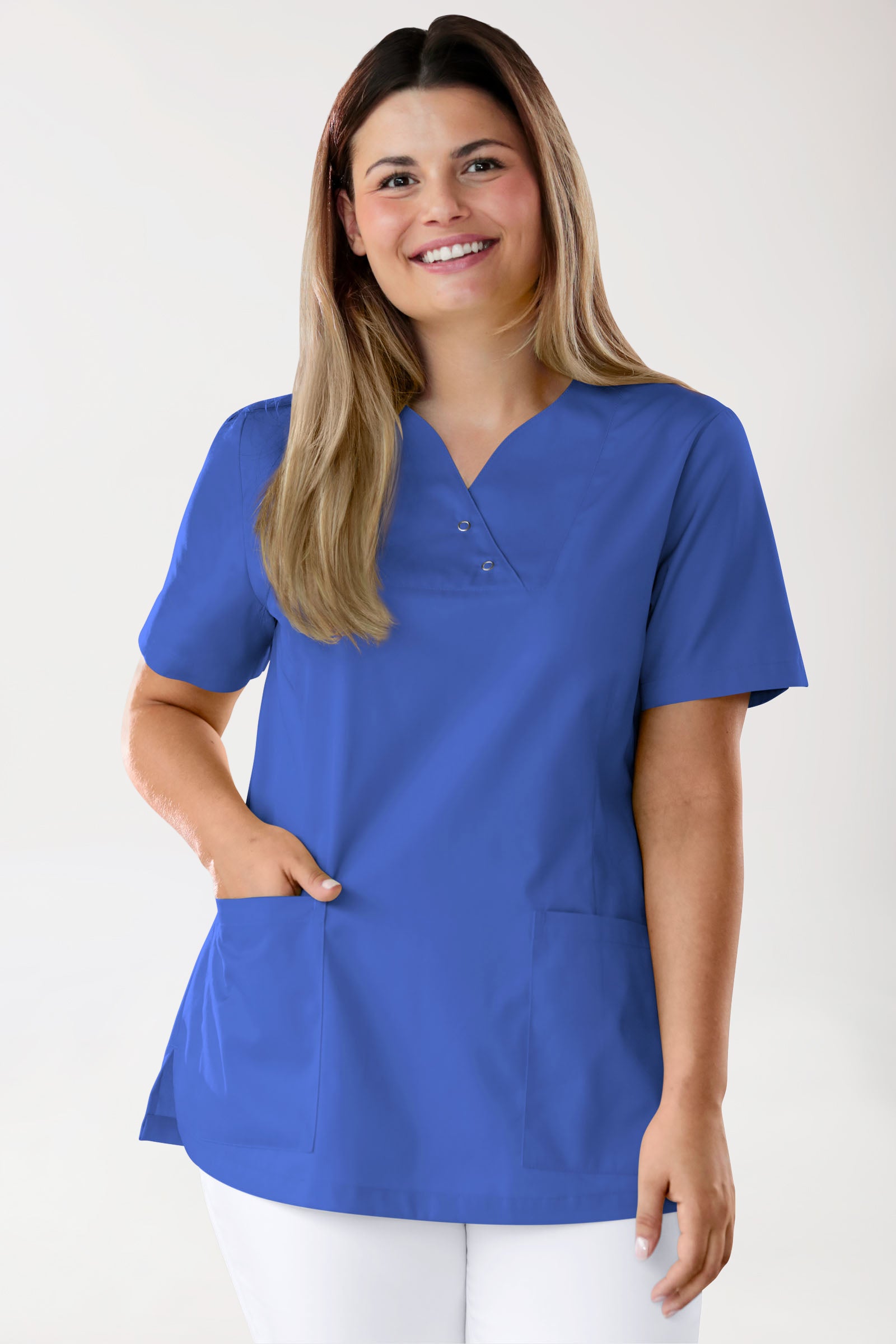 CORE Schlupfkasack Damen curved fit - mit Druckknöpfen königsblau, Vorderansicht