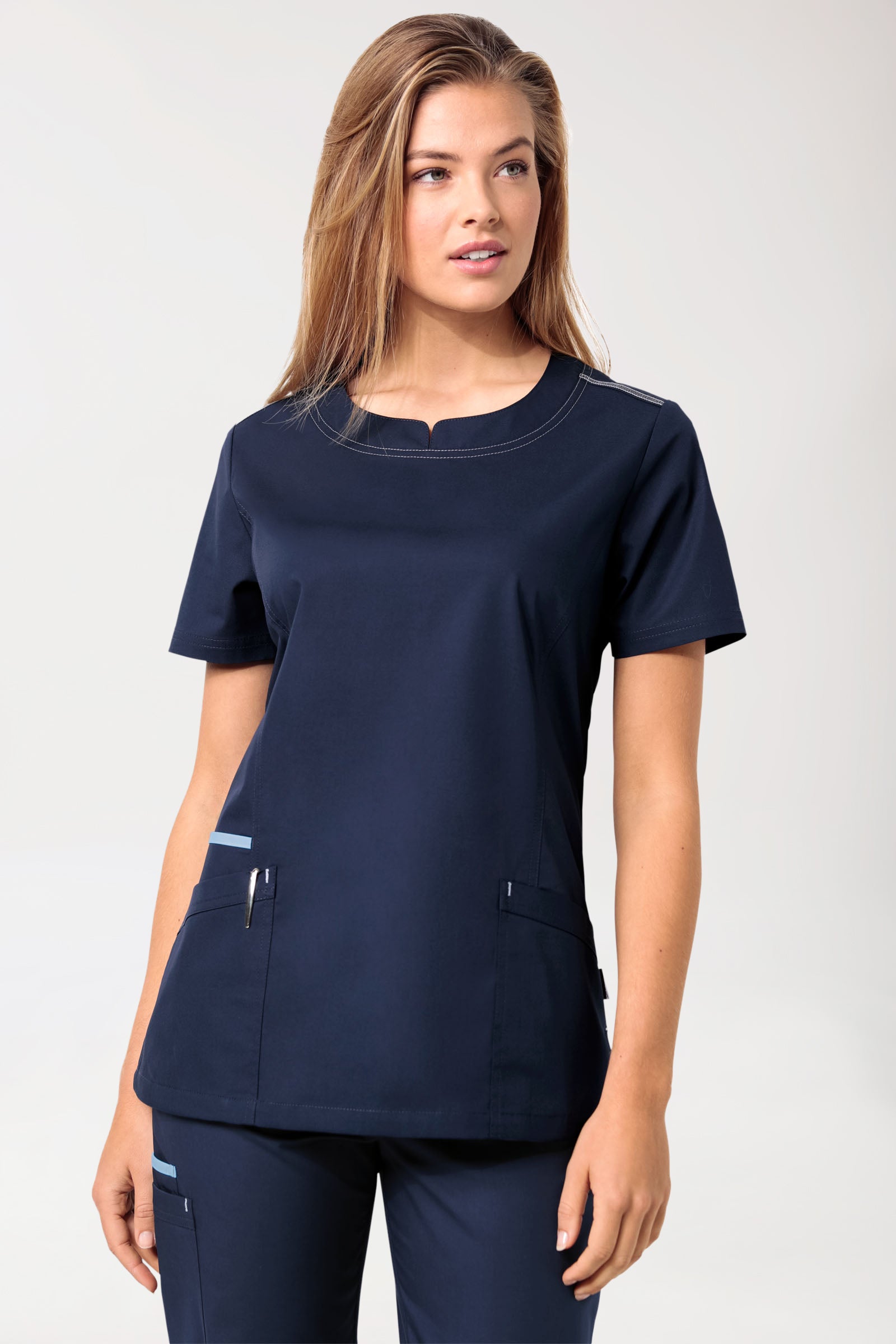 Damen-Schlupfkasack Navy mit Himmelblau