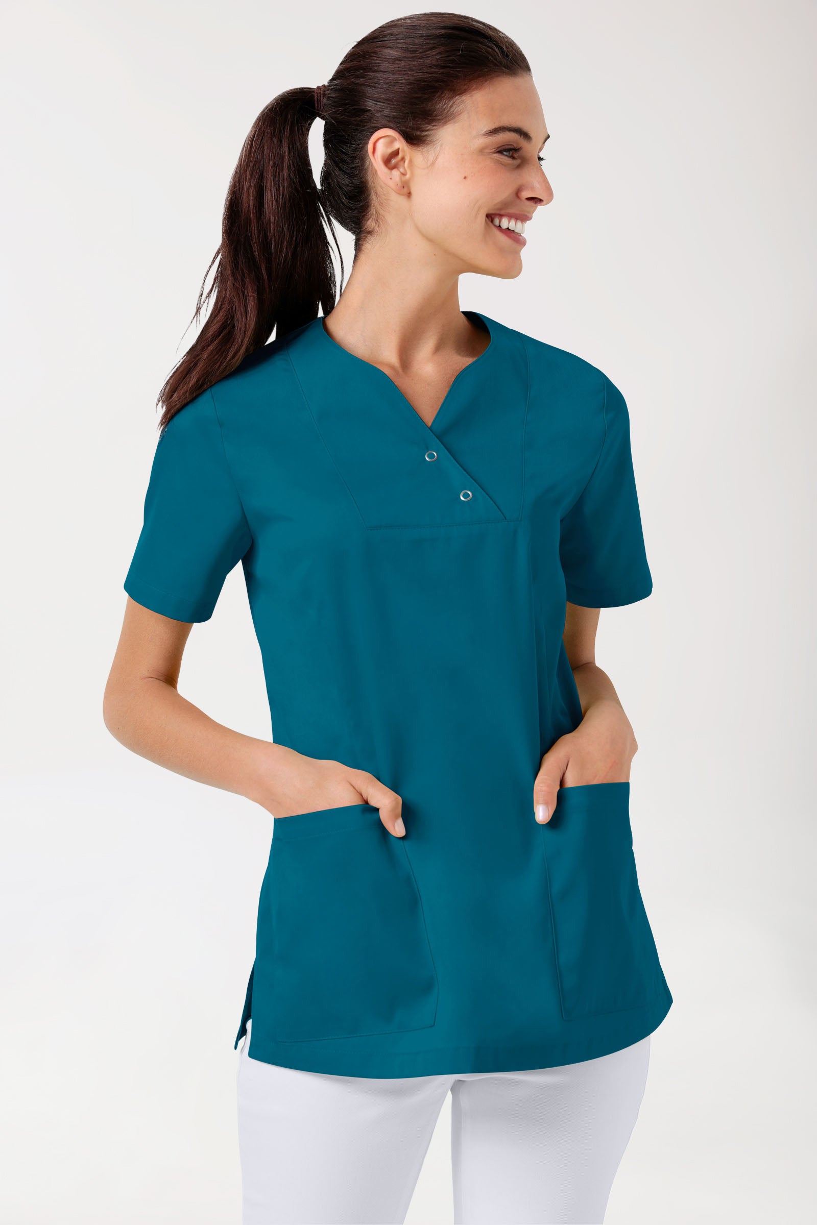 CORE Schlupfkasack Damen curved fit - mit Druckknöpfen petrol