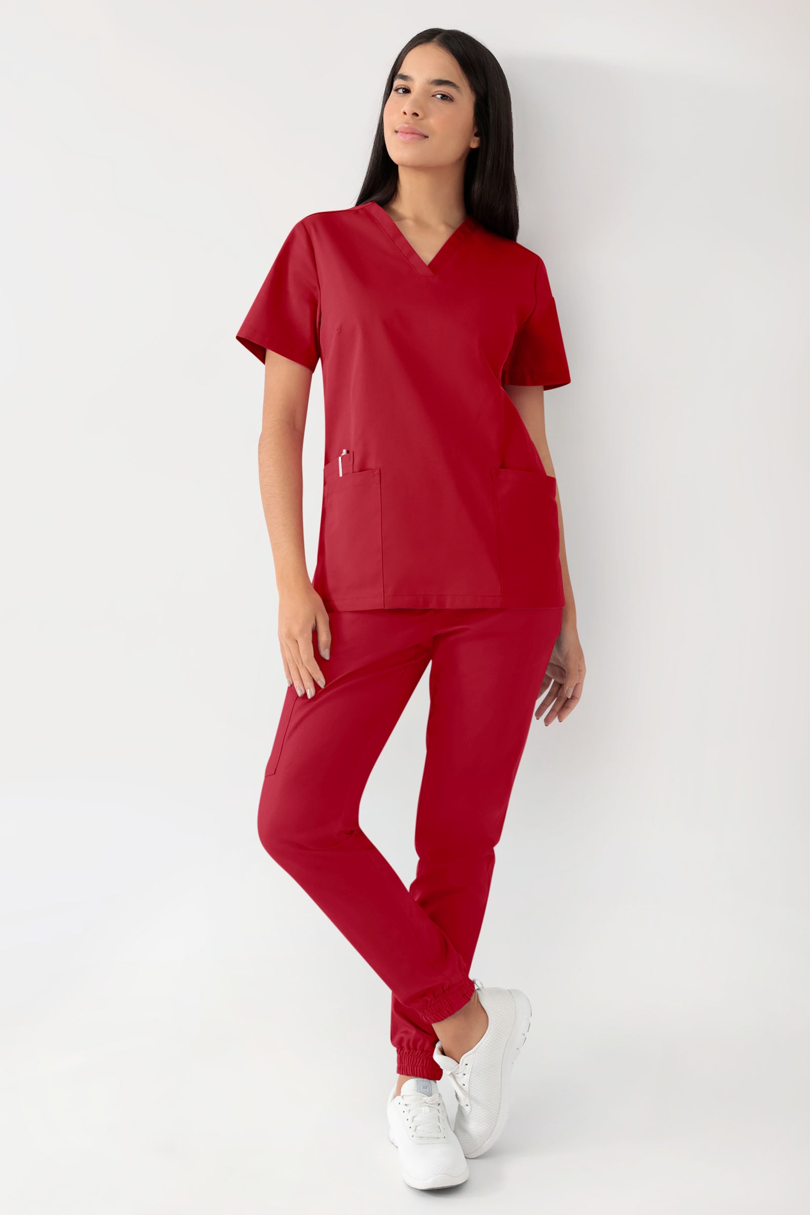 GREEN Stretch Schlupfkasack Damen - V-Ausschnitt rot