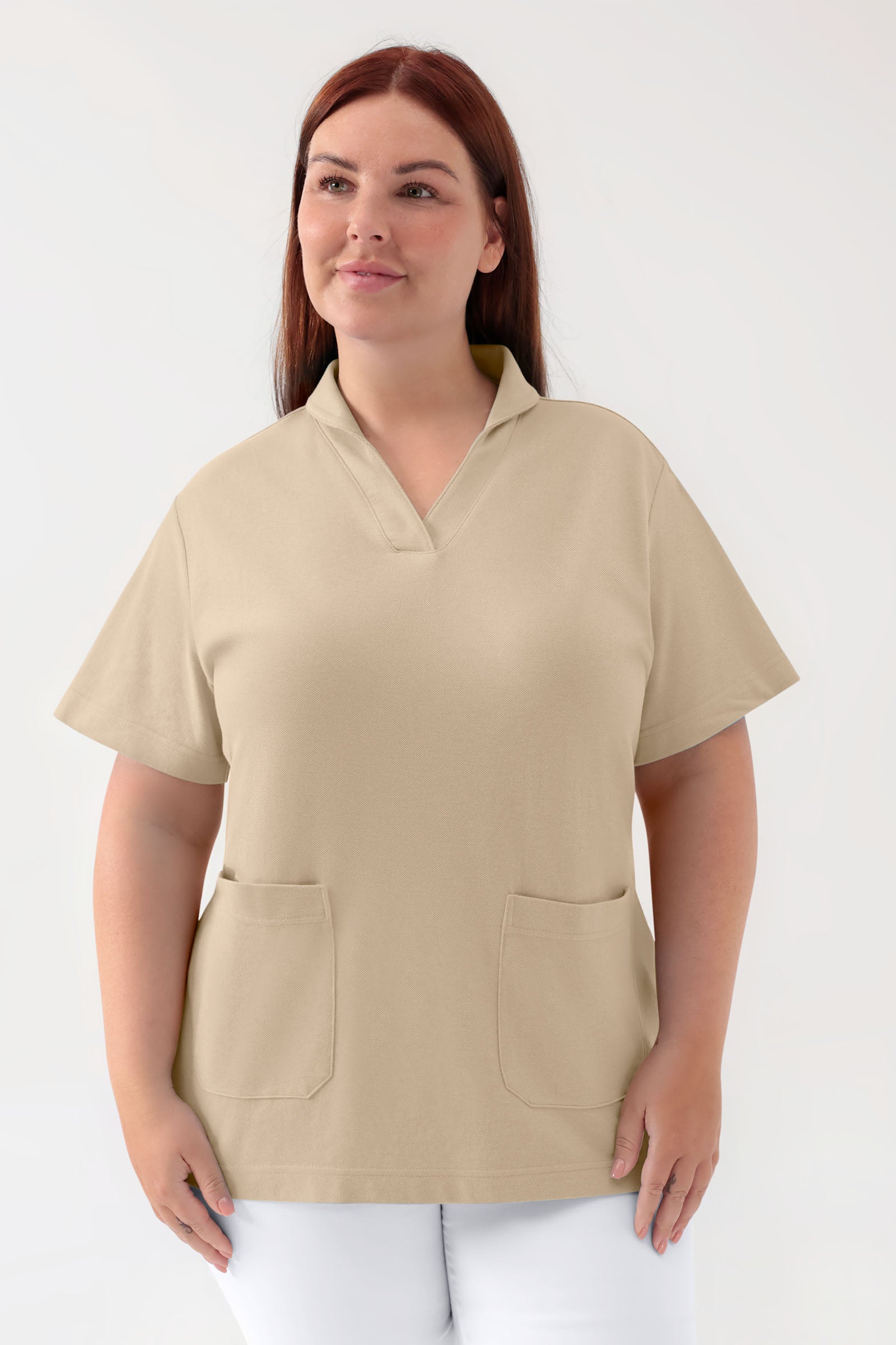 COMFY FLEX Stretch Schlupfkasack Damen - Schalkragen sand
