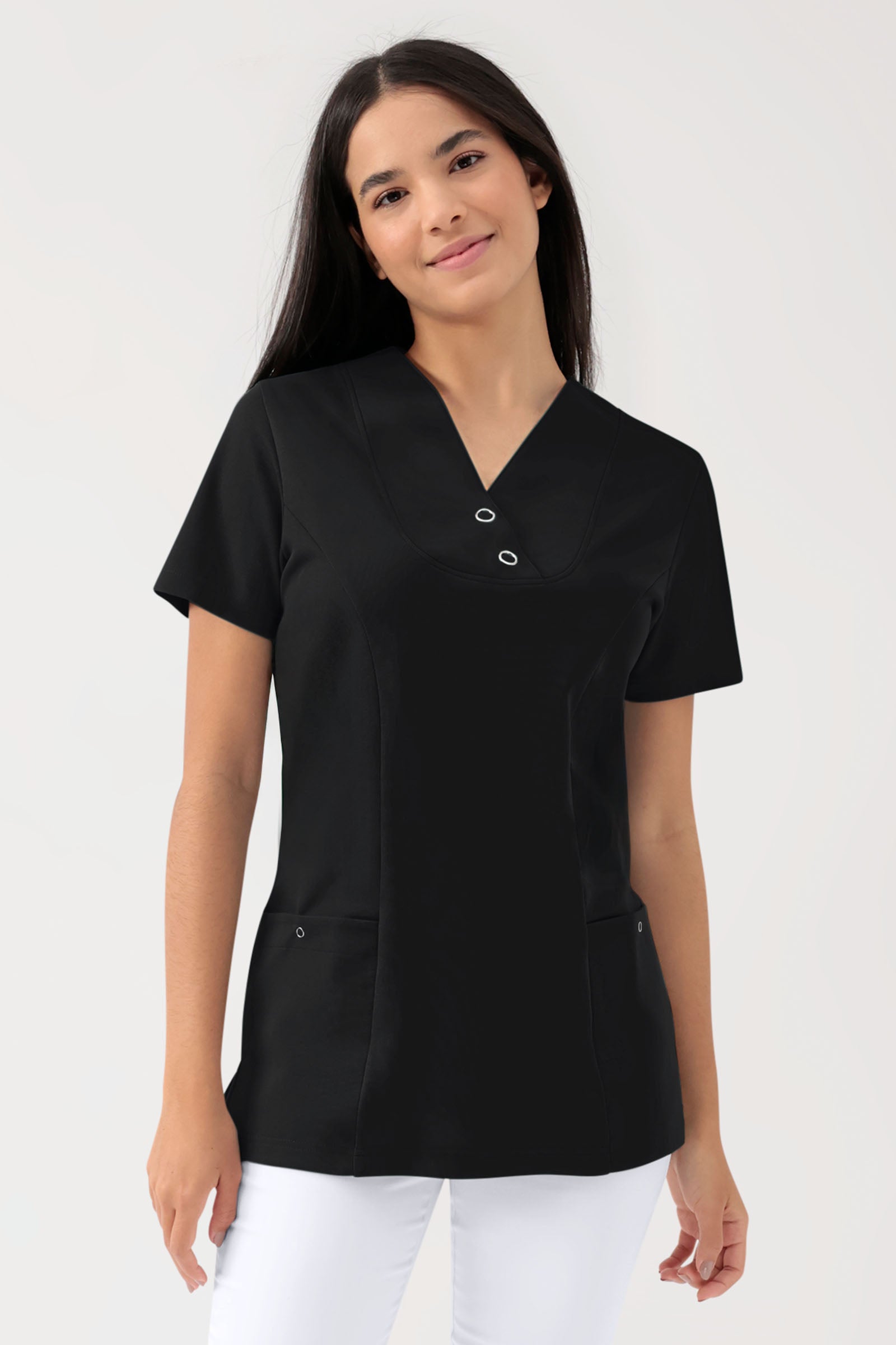 COMFY FLEX Stretch Schlupfkasack Damen - mit Druckknöpfen schwarz