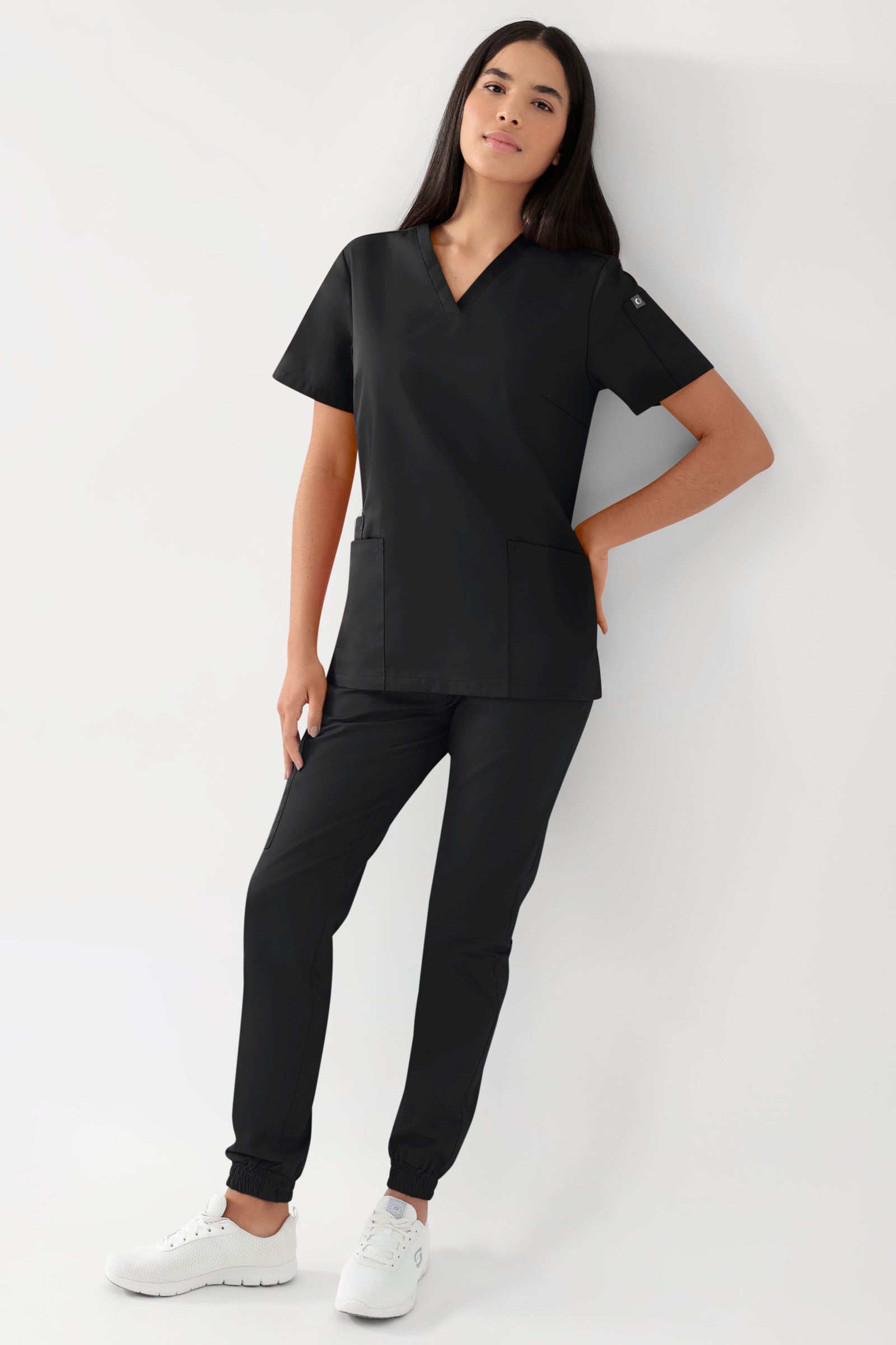 GREEN Stretch Schlupfkasack Damen - V-Ausschnitt schwarz