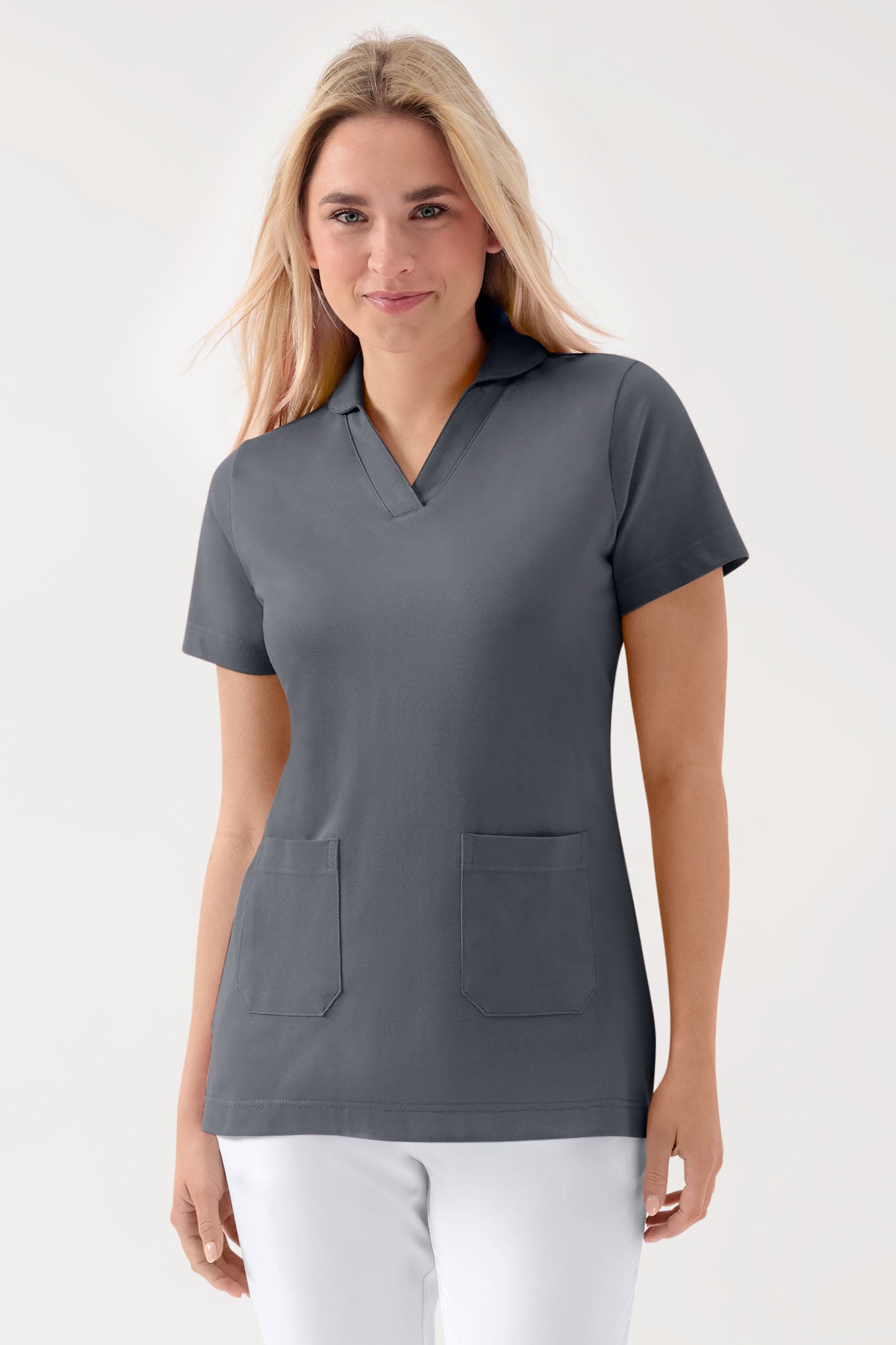 COMFY FLEX Stretch Schlupfkasack Damen - Schalkragen steingrau