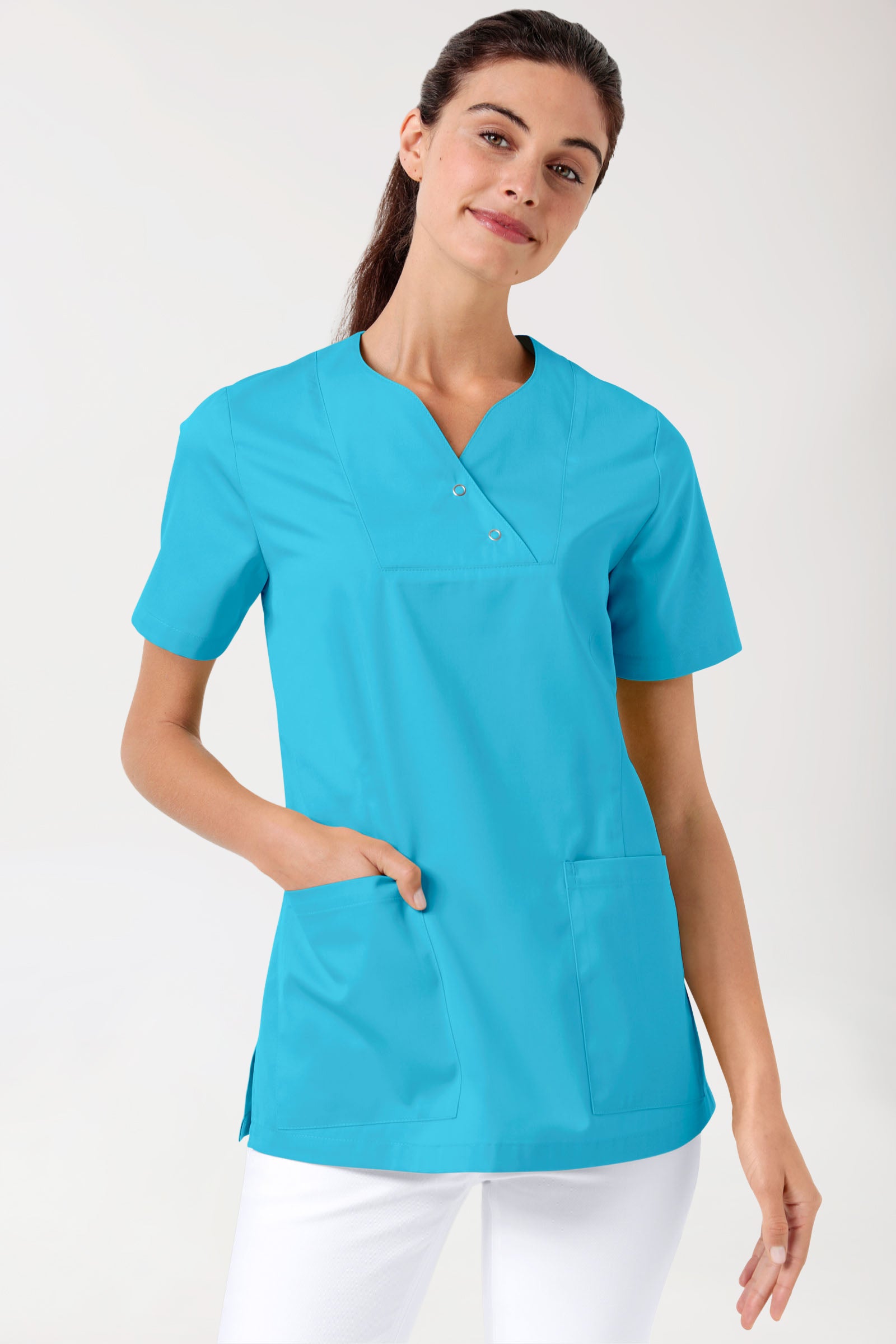 CORE Schlupfkasack Damen curved fit - mit Druckknöpfen türkis