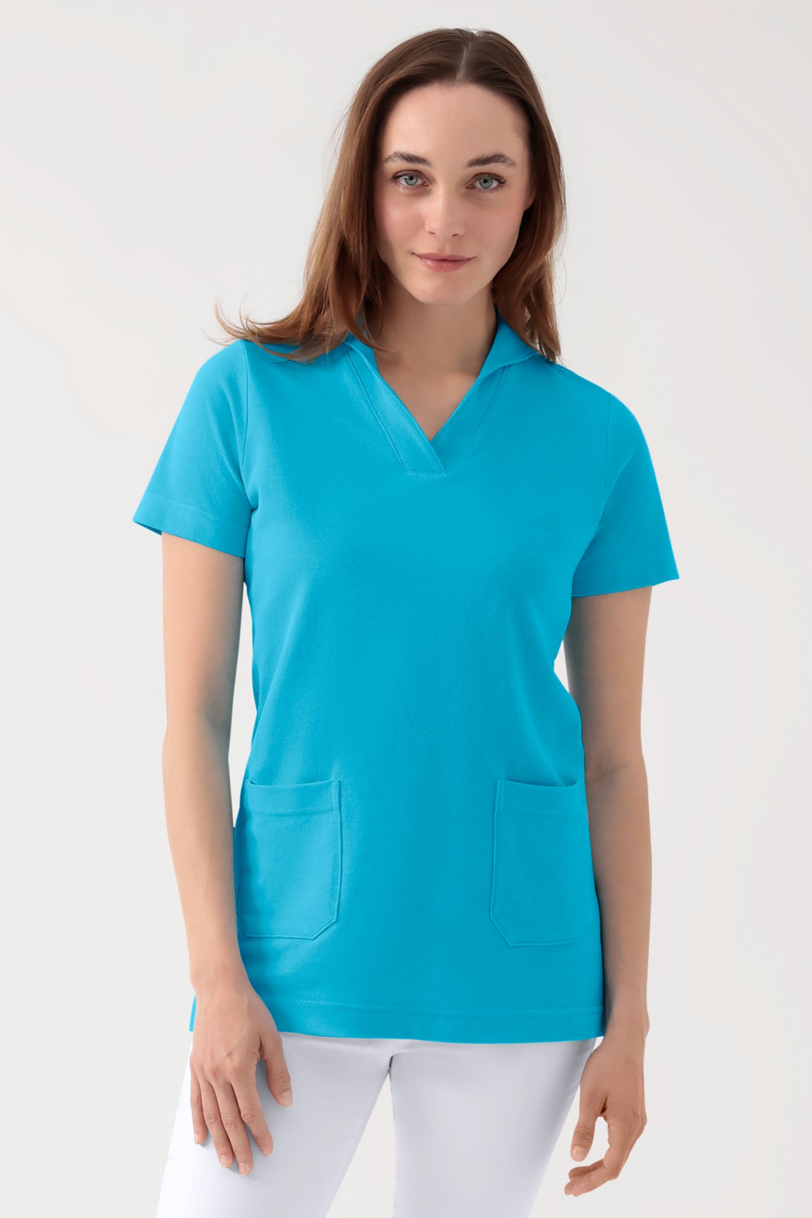 COMFY FLEX Stretch Schlupfkasack Damen - Schalkragen türkis