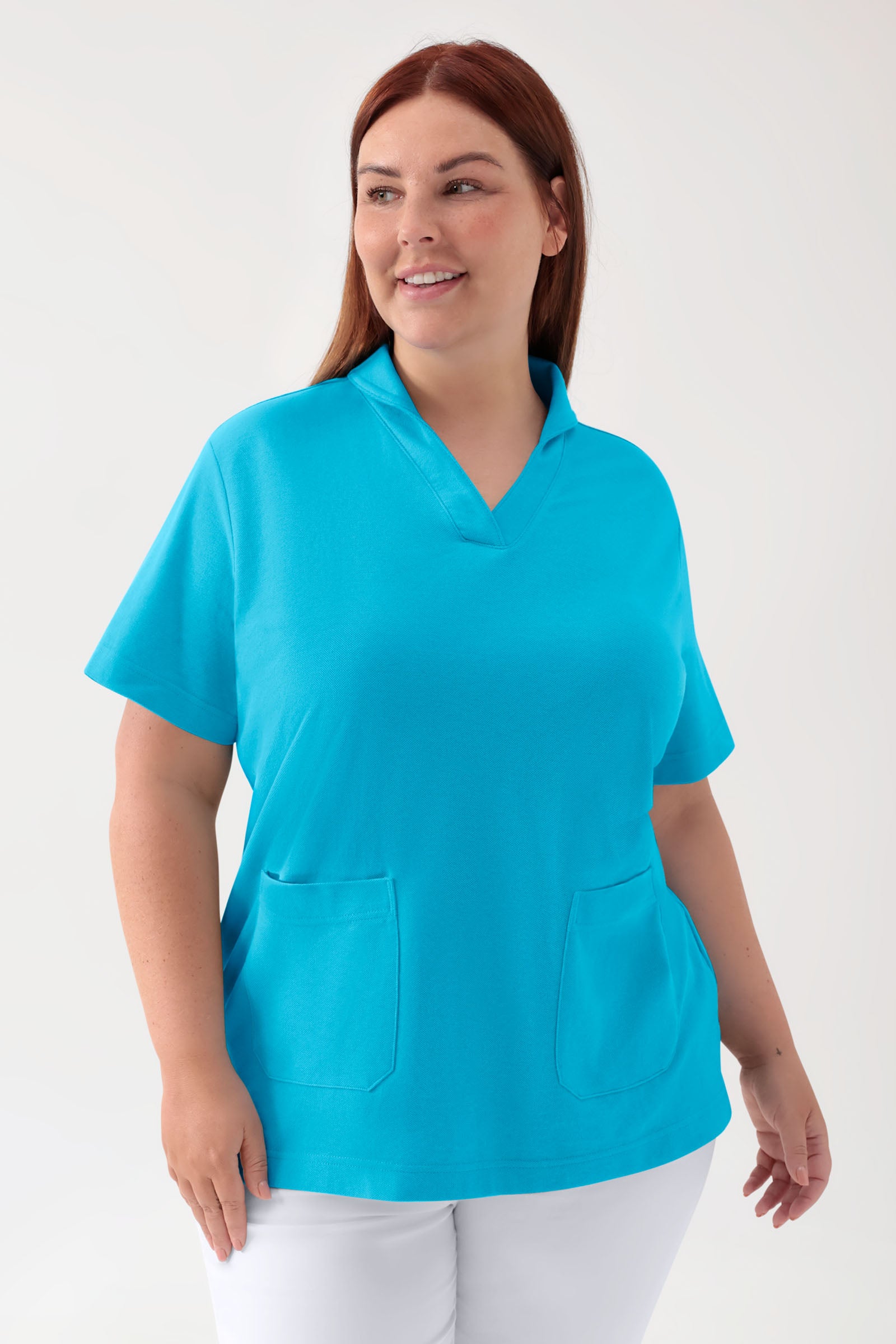 COMFY FLEX Stretch Schlupfkasack Damen - Schalkragen türkis