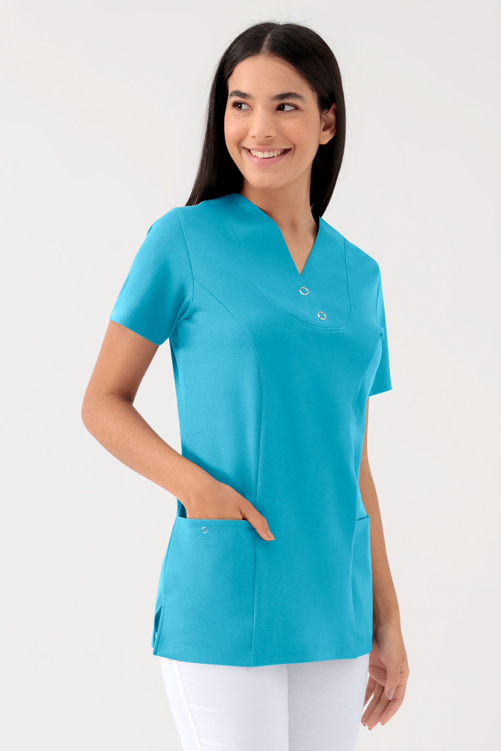 COMFY FLEX Stretch Schlupfkasack Damen - mit Druckknöpfen türkis