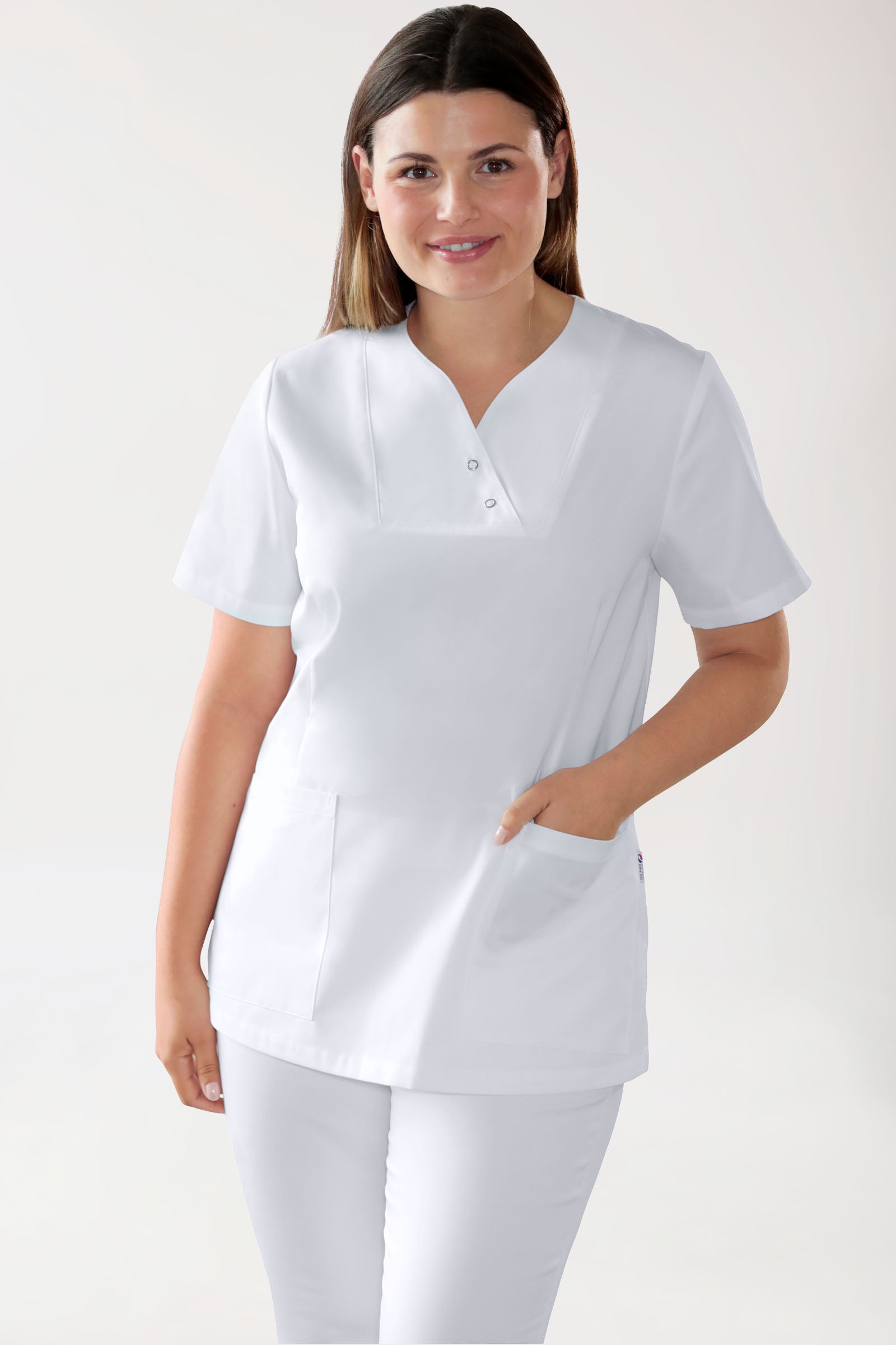 CORE Schlupfkasack Damen curved fit - mit Druckknöpfen weiß