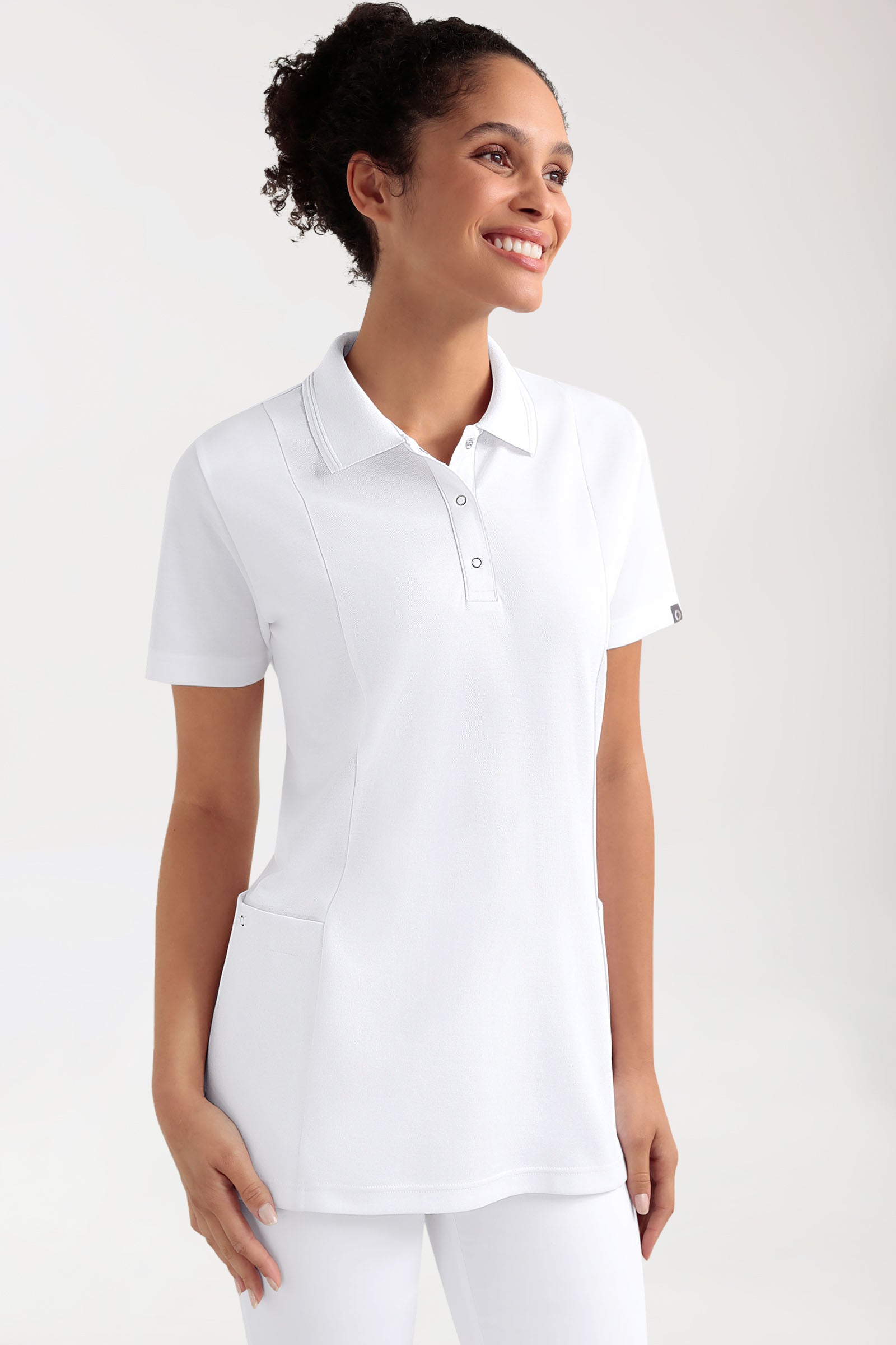 COMFY FLEX Stretch Schlupfkasack Damen - Polokragen weiß