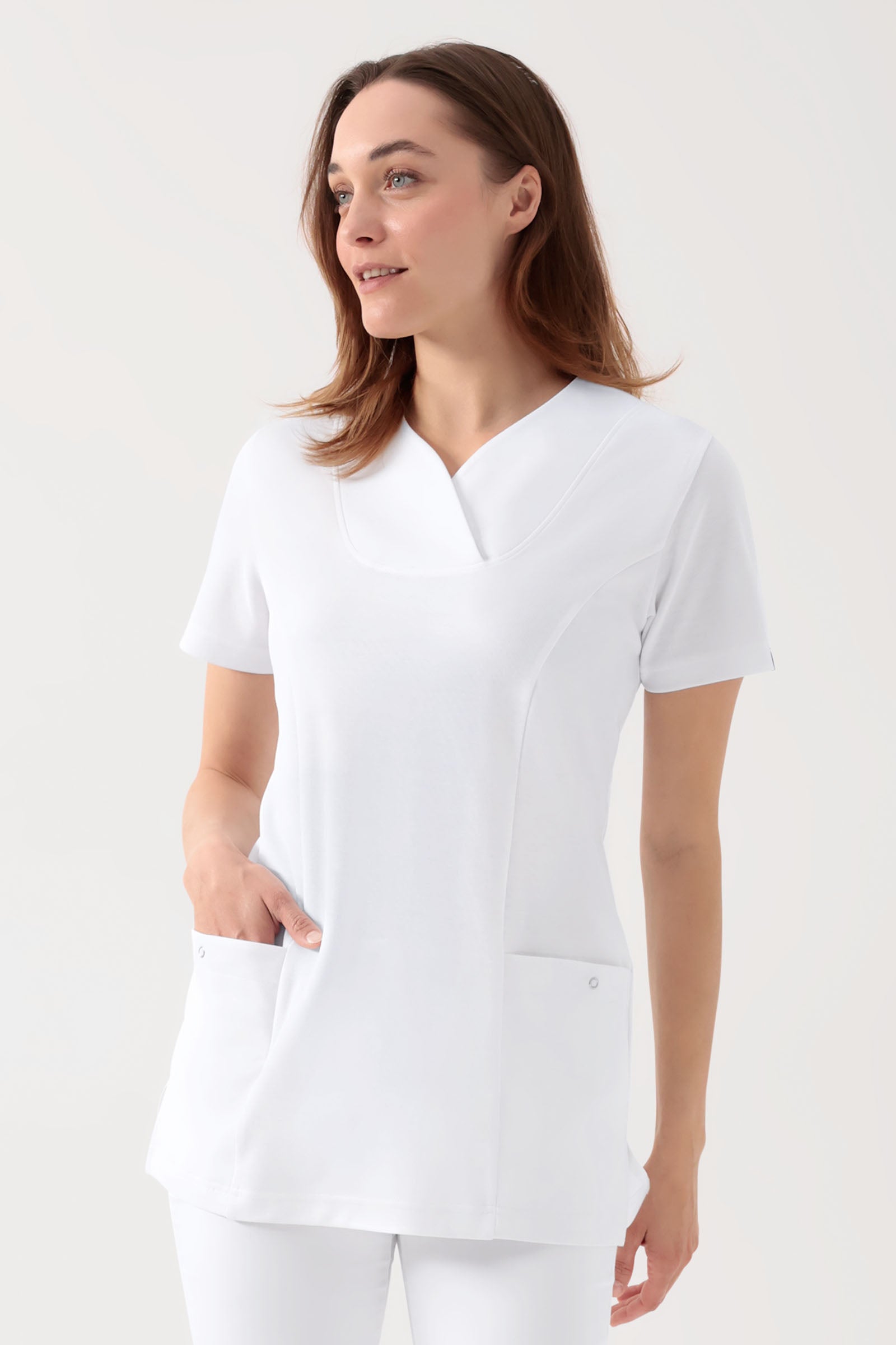 COMFY FLEX Stretch Schlupfkasack Damen - Herzausschnitt weiß