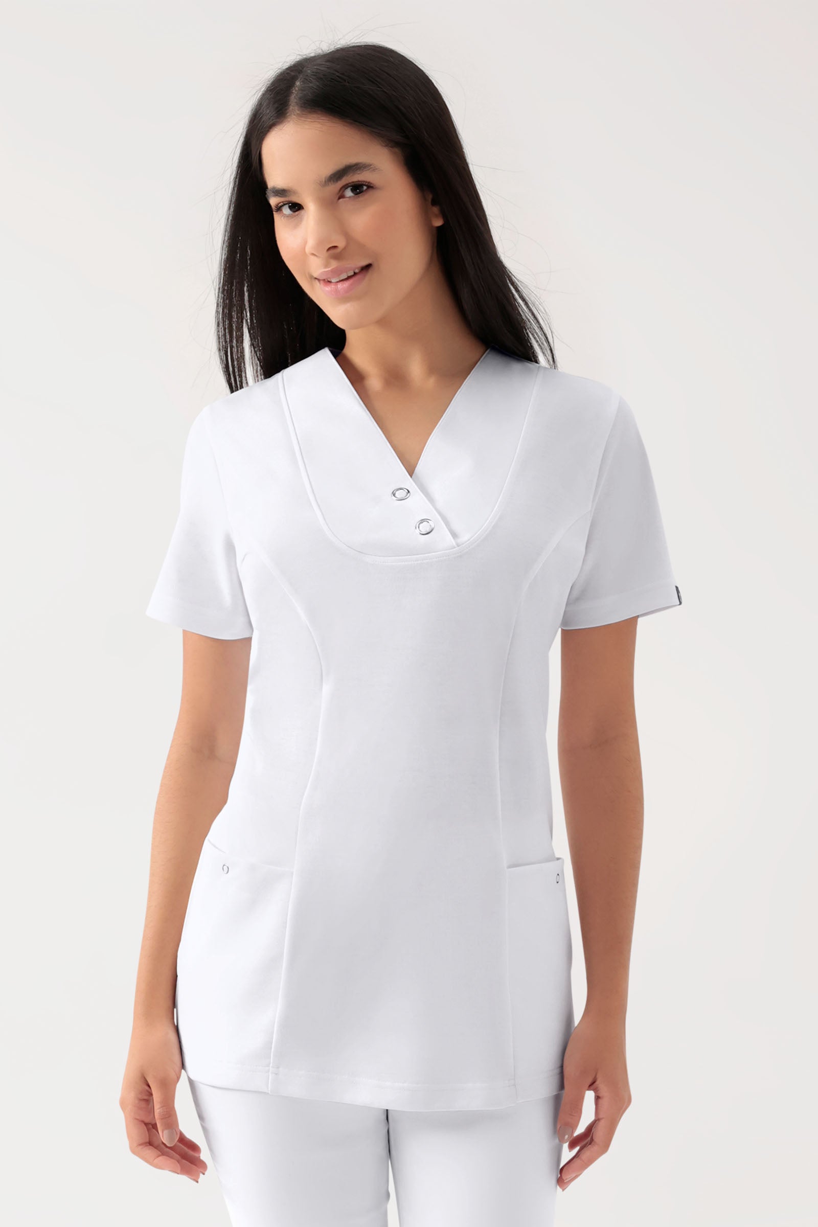 COMFY FLEX Stretch Schlupfkasack Damen - mit Druckknöpfen weiß