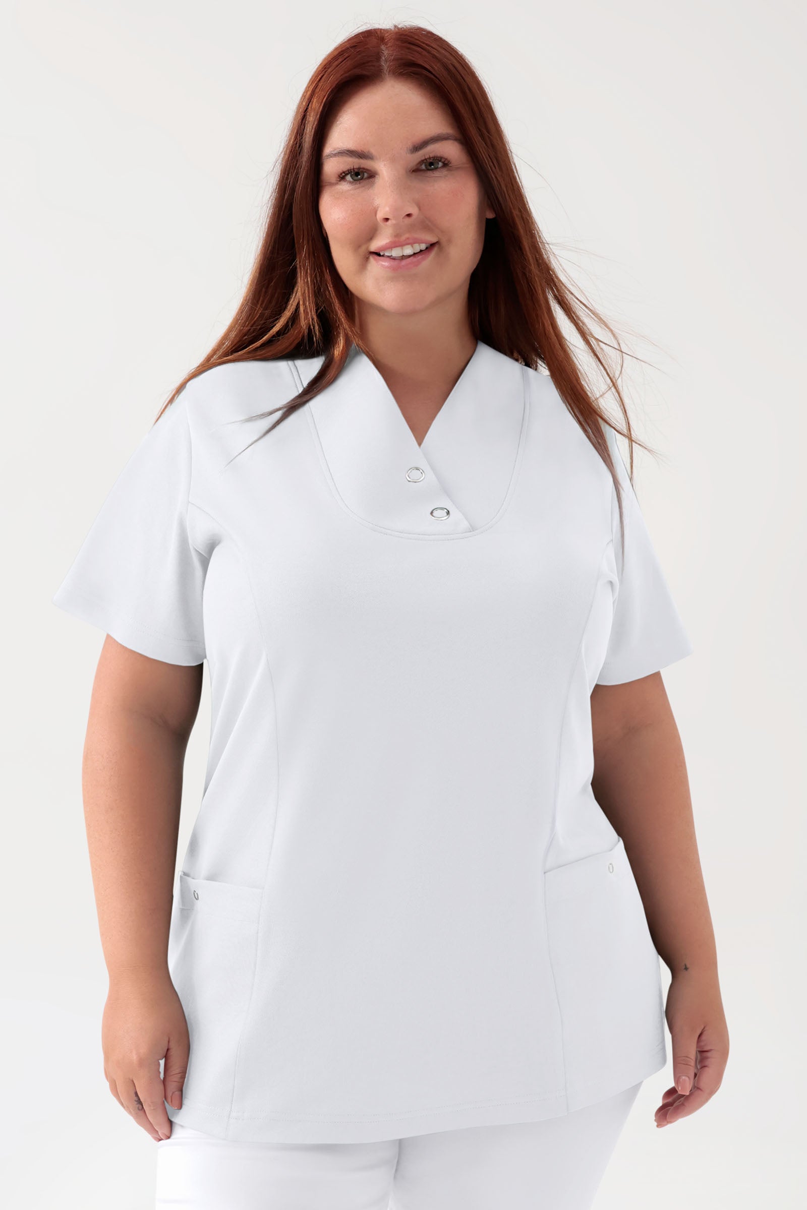 COMFY FLEX Stretch Schlupfkasack Damen - mit Druckknöpfen weiß