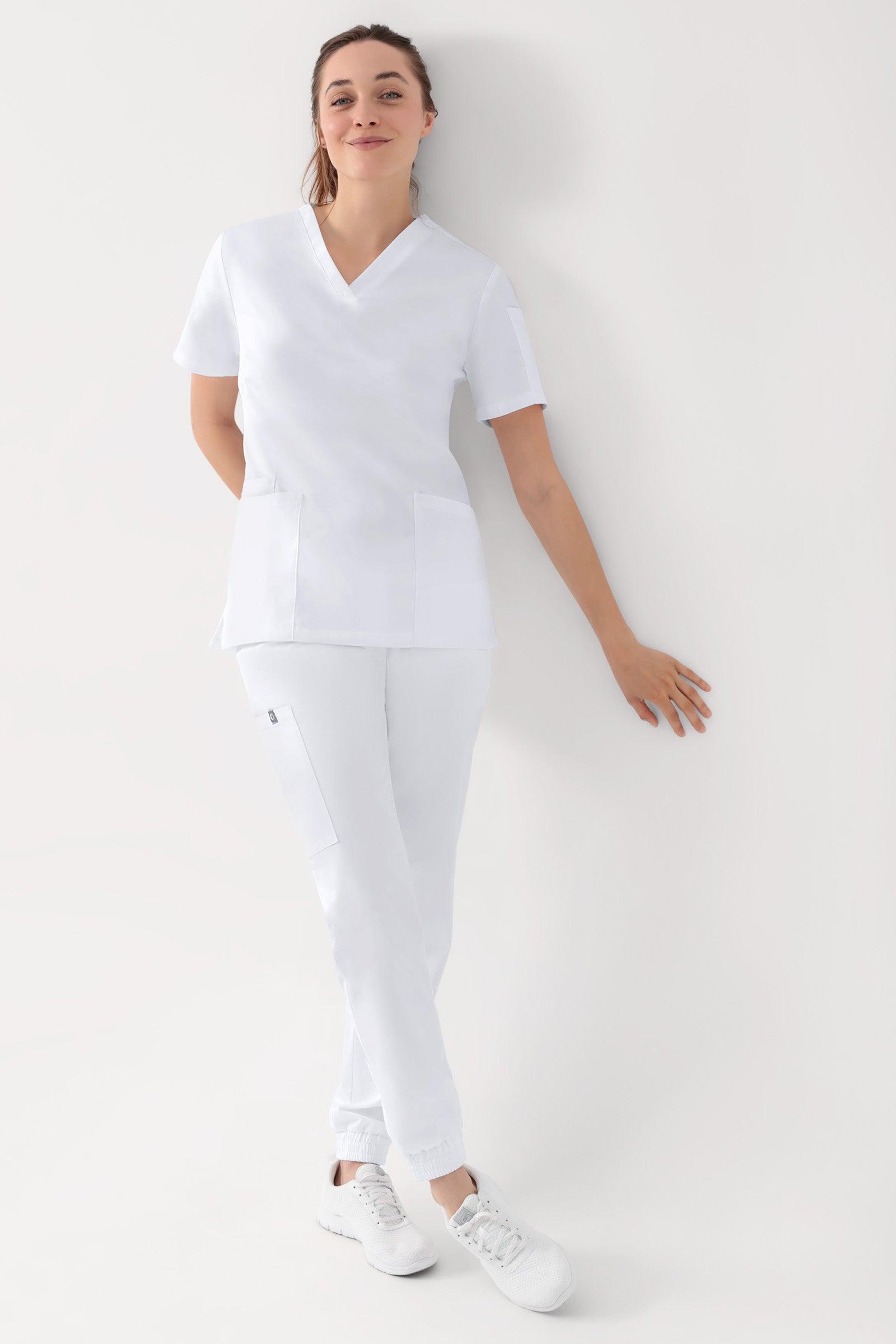 GREEN Stretch Schlupfkasack Damen - V-Ausschnitt weiß