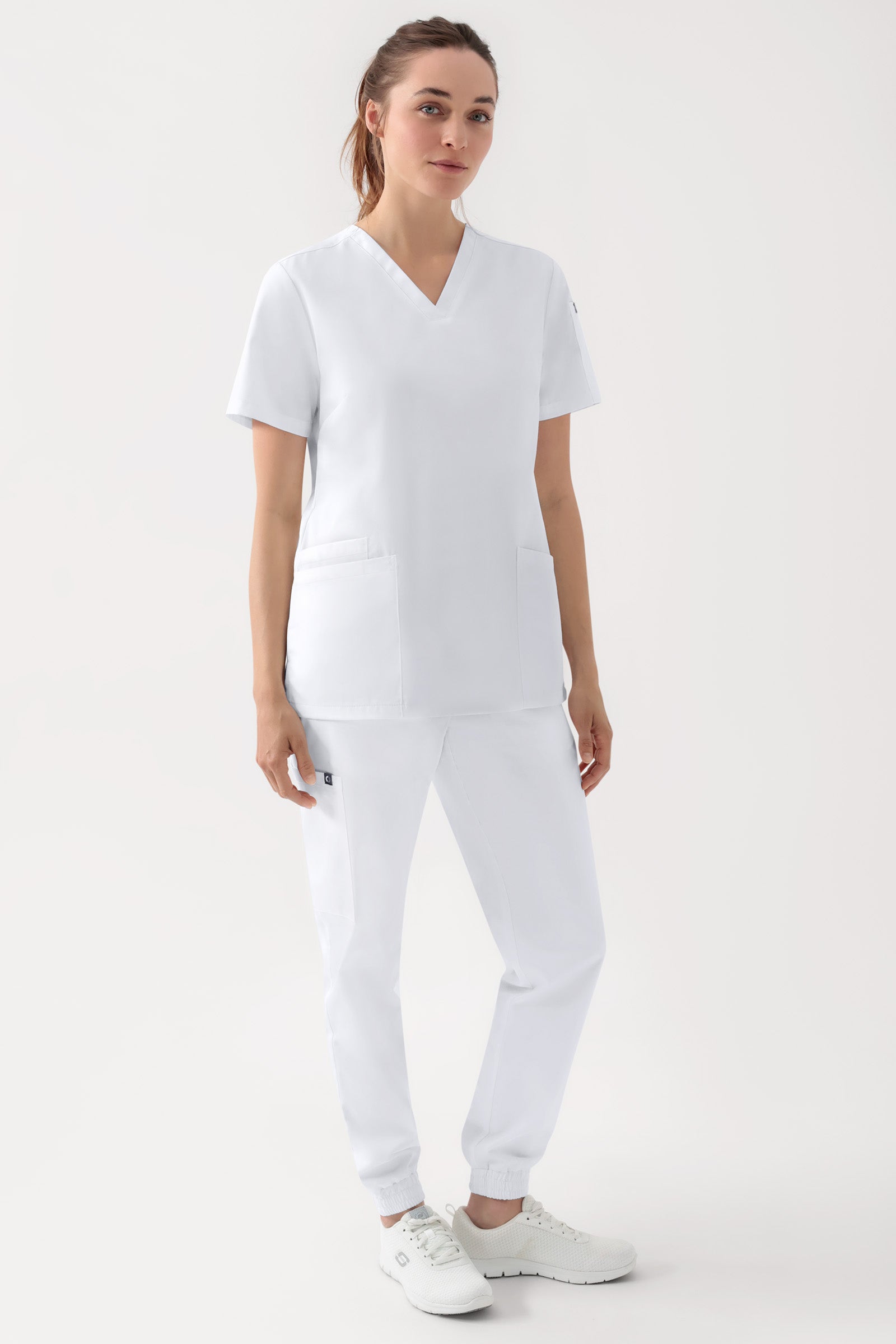 GREEN Stretch Schlupfkasack Damen - V-Ausschnitt weiß