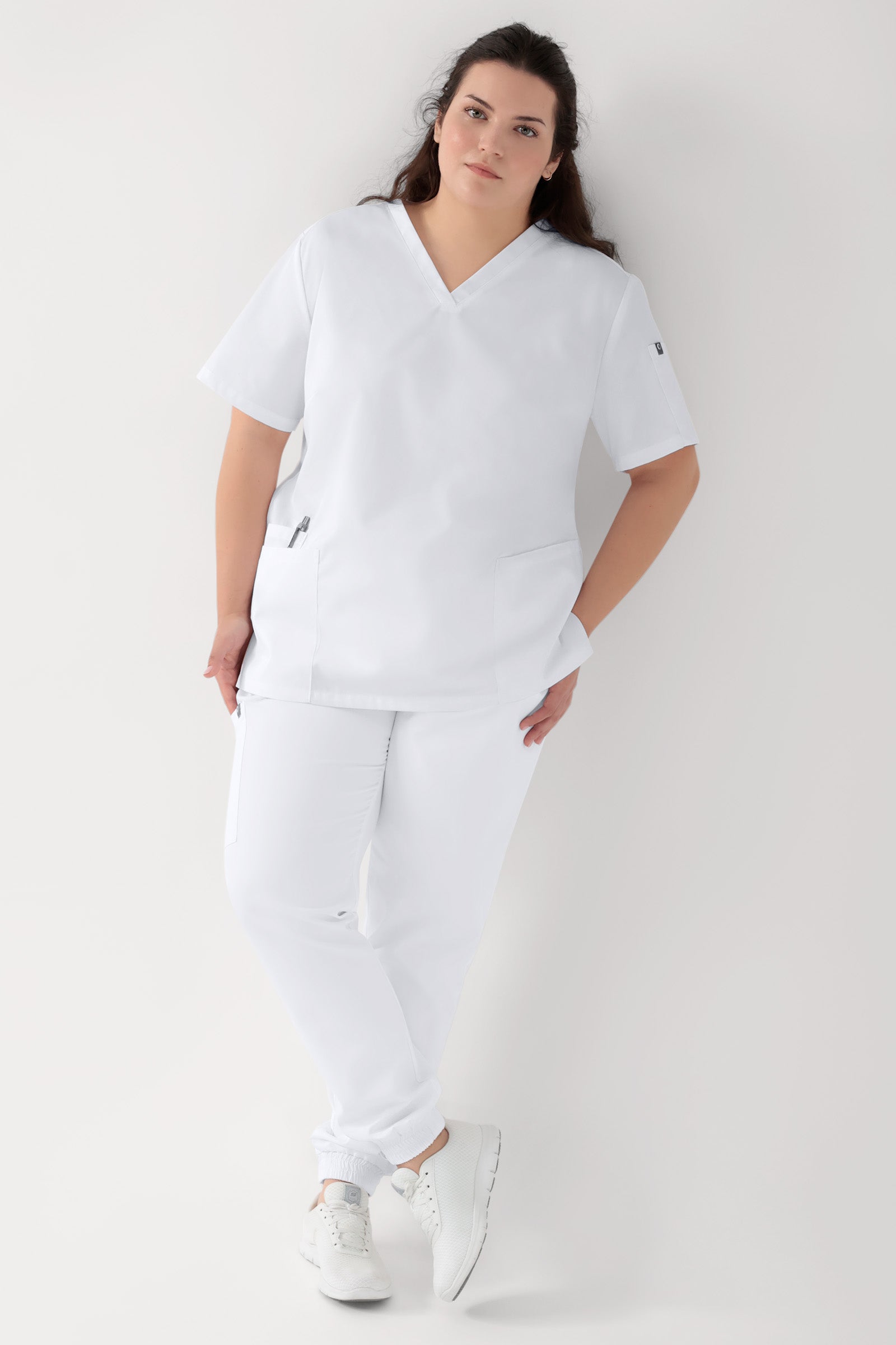 GREEN Stretch Schlupfkasack Damen - V-Ausschnitt weiß