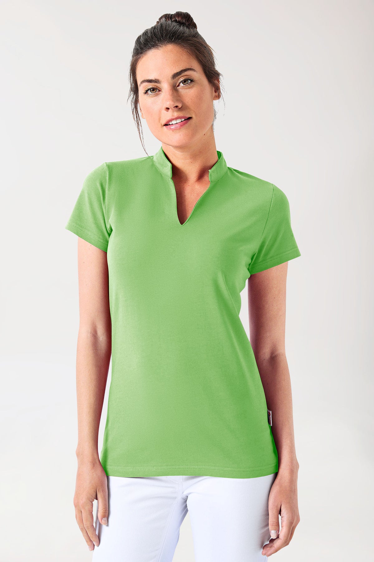 Stretch Shirt Damen - Stehkragen apfelgrün, Vorderansicht