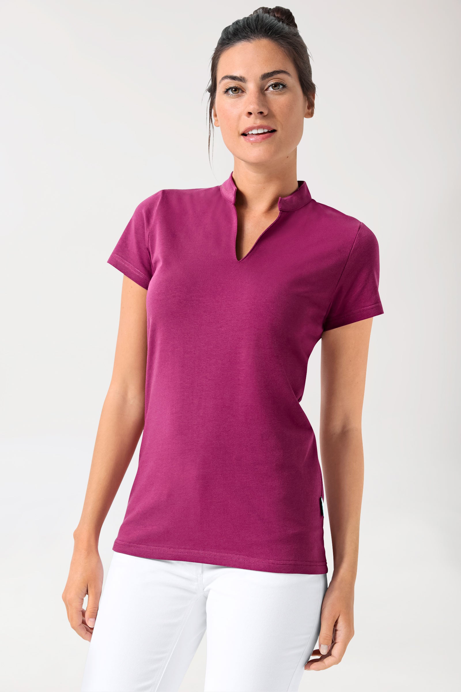 Stretch Shirt Damen - Stehkragen berry