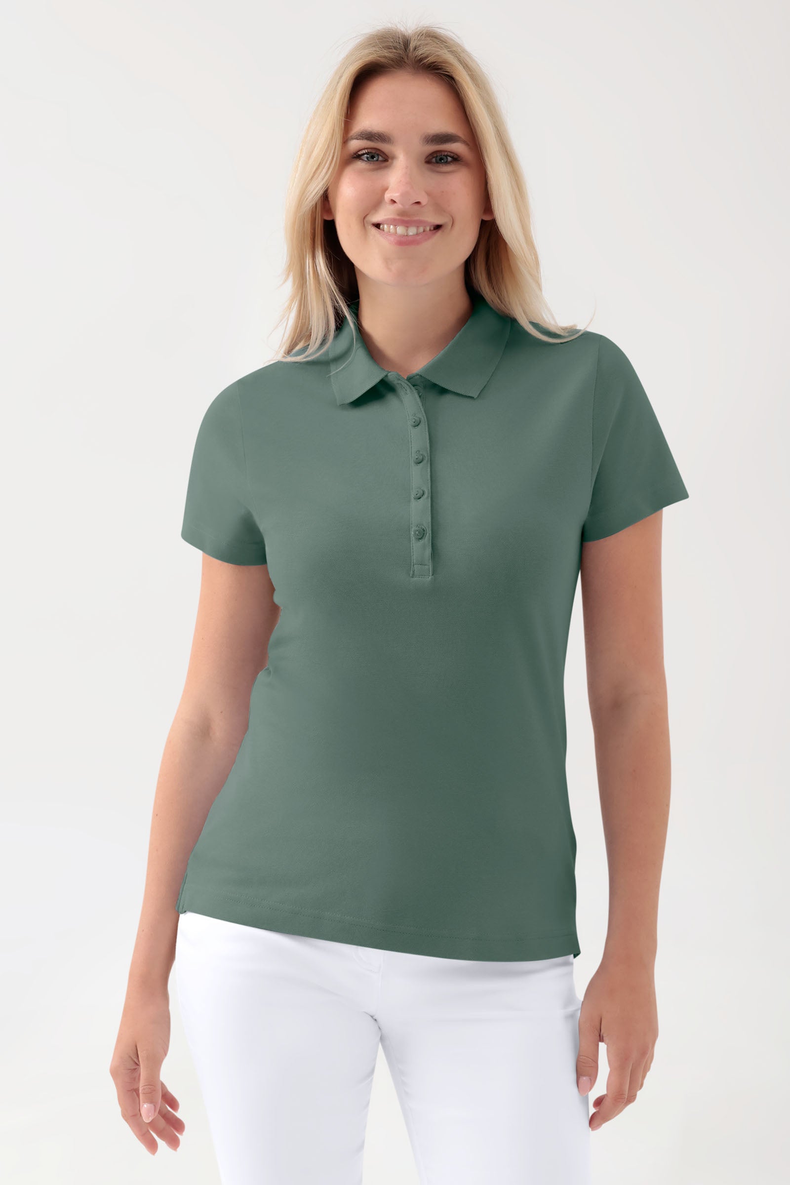 Stretch Shirt Damen - Polokragen dunkelgrün