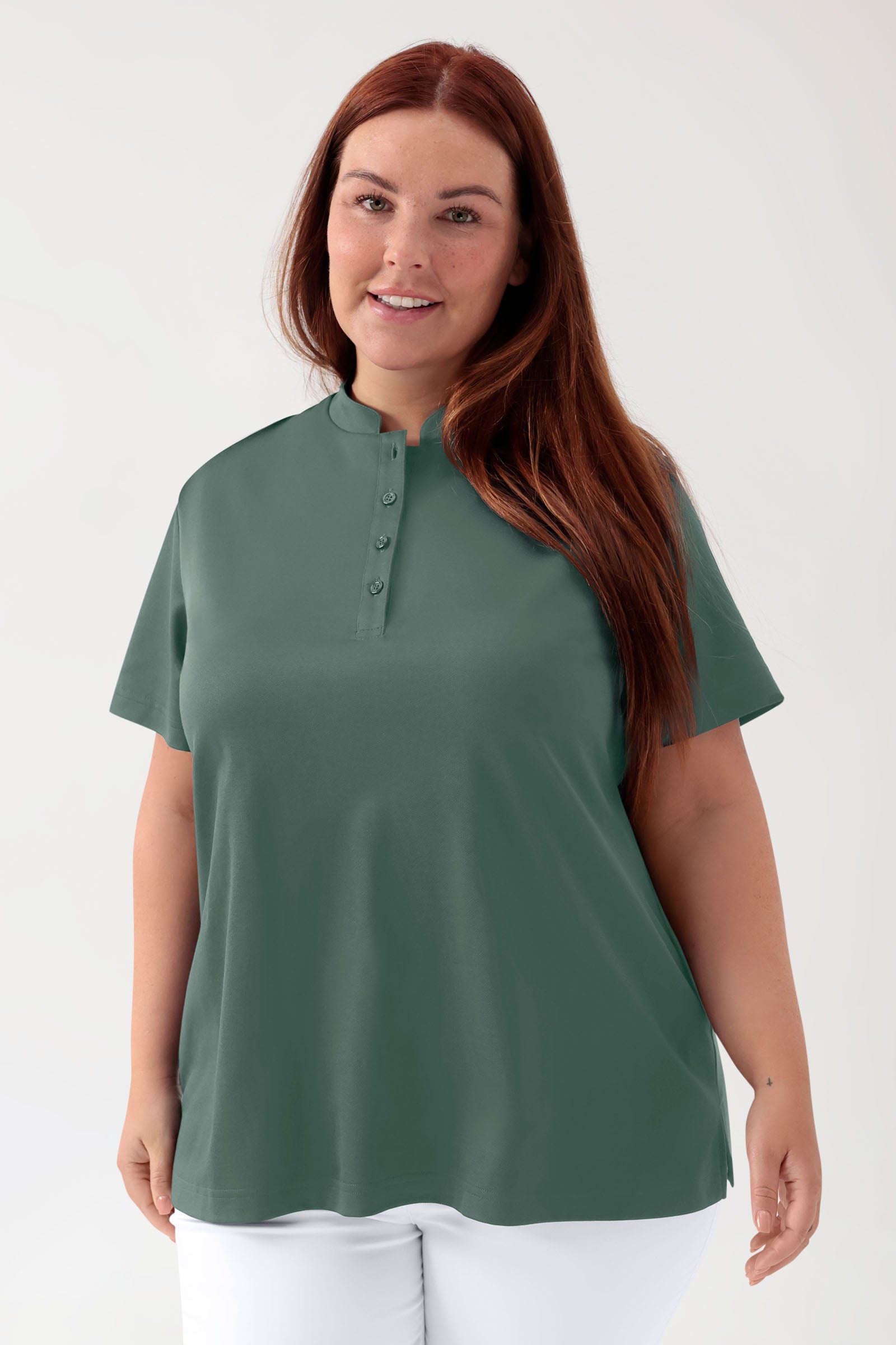 COMFY FLEX Stretch Shirt Damen - Stehkragen dunkelgrün