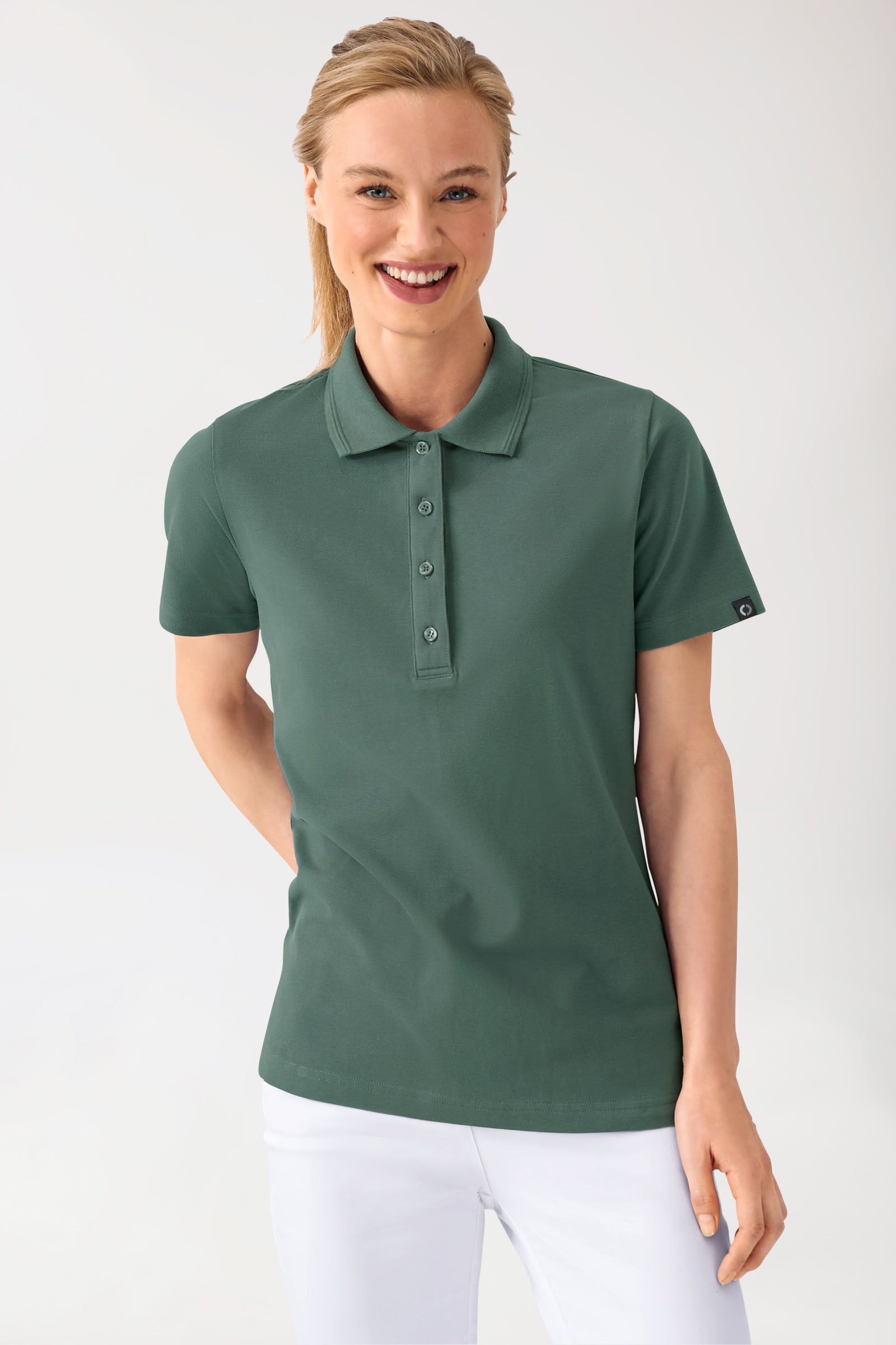 COMFY FLEX Stretch Shirt Damen - Polokragen dunkelgrün