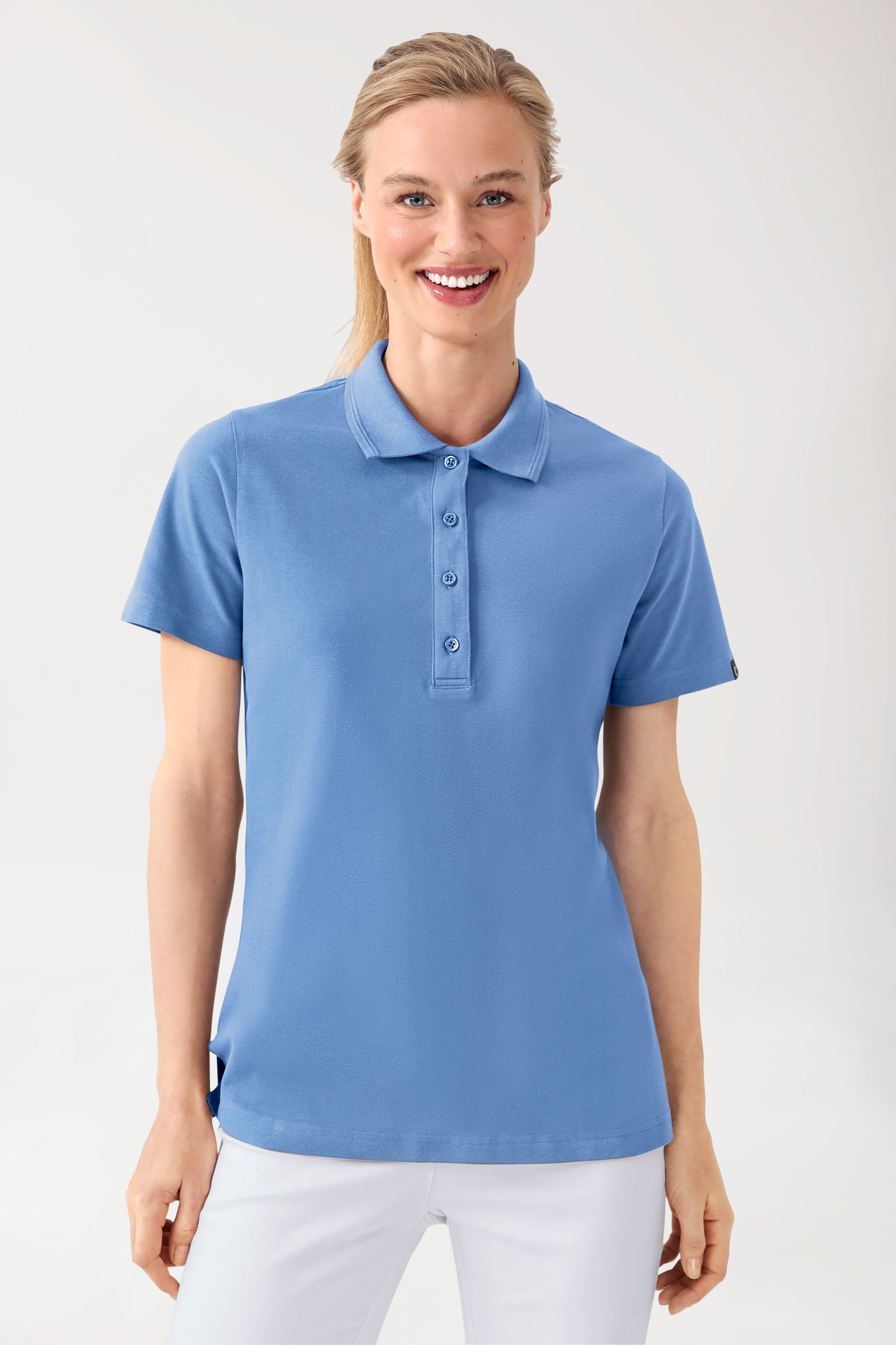 COMFY FLEX Stretch Shirt Damen - Polokragen himmelblau