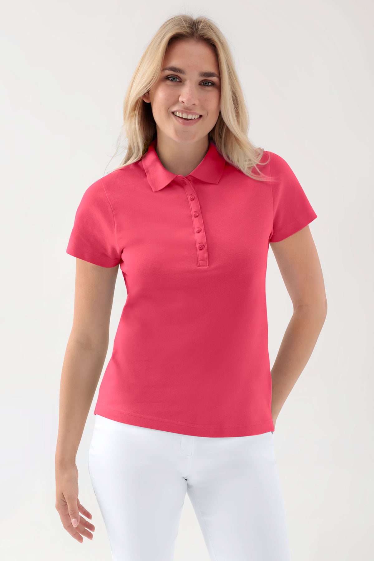 Stretch Shirt Damen - Polokragen lipstick