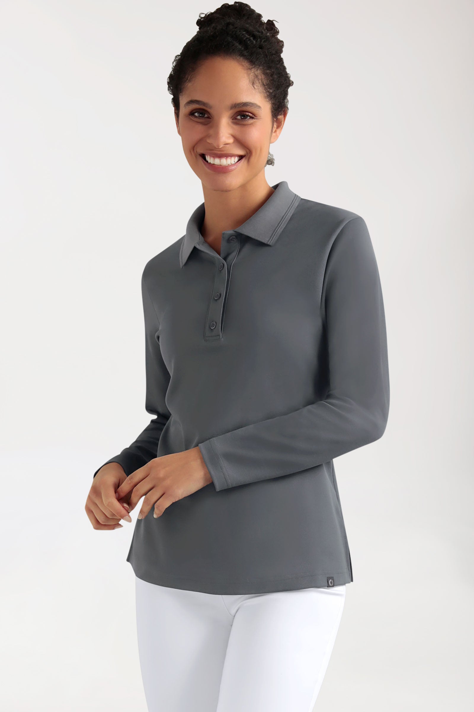 COMFY FLEX Stretch Longsleeve Damen - Polokragen steingrau