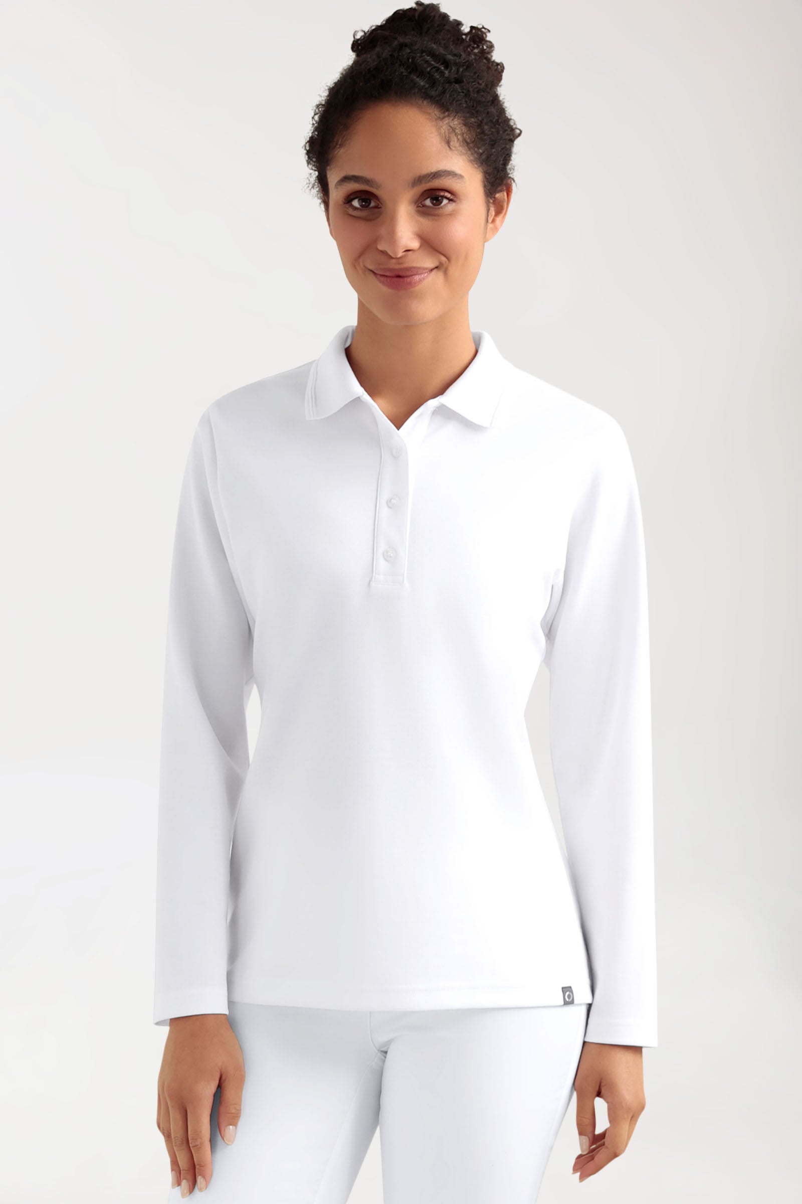 COMFY FLEX Stretch Longsleeve Damen - Polokragen weiß