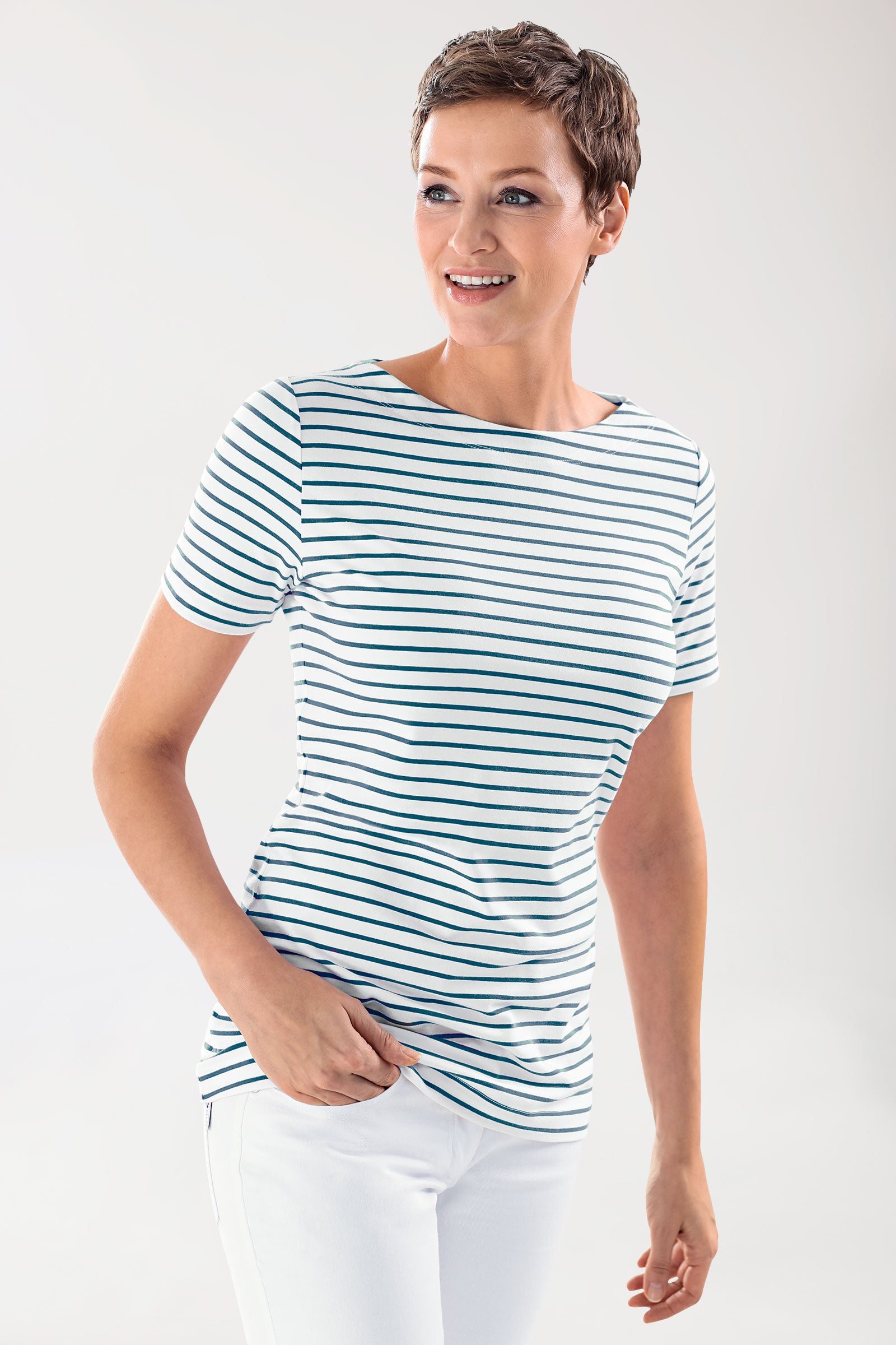 Shirt Damen - 1/2 Arm weiß/navy