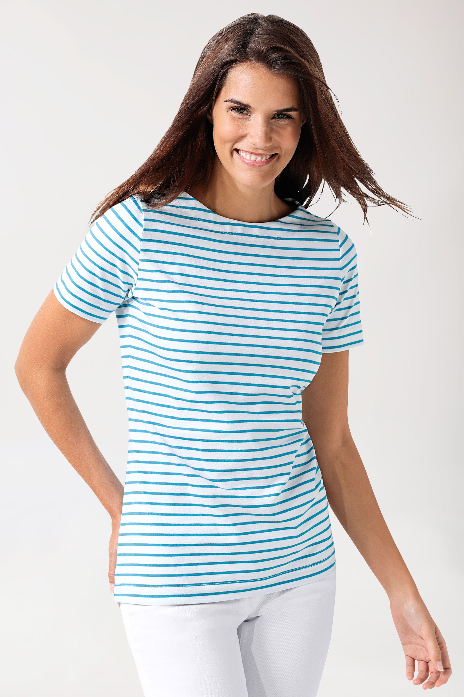 Shirt Damen - 1/2 Arm weiß/türkis