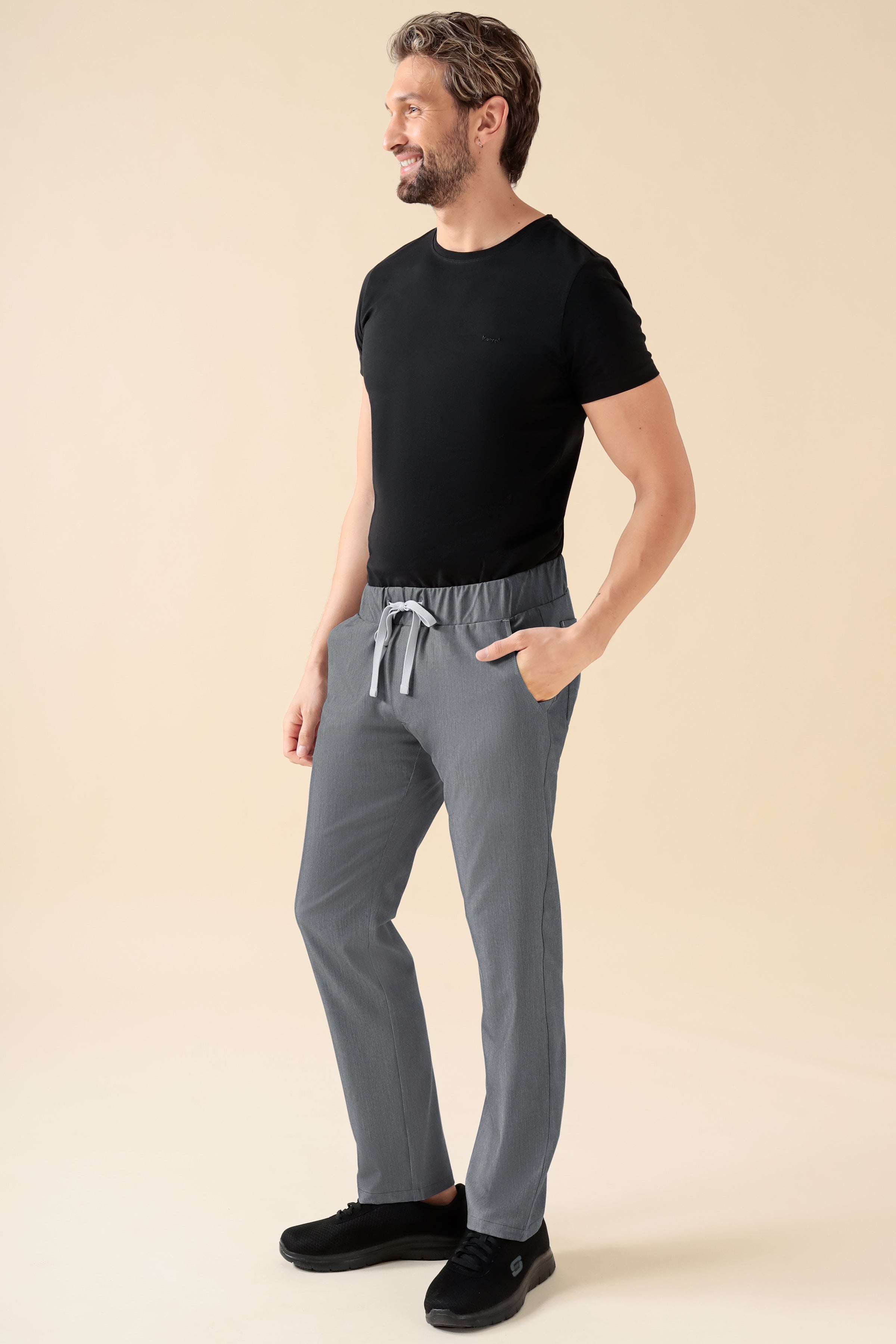 KAERE Hose Herren - gerader Saum ohne Beintaschen grau melange