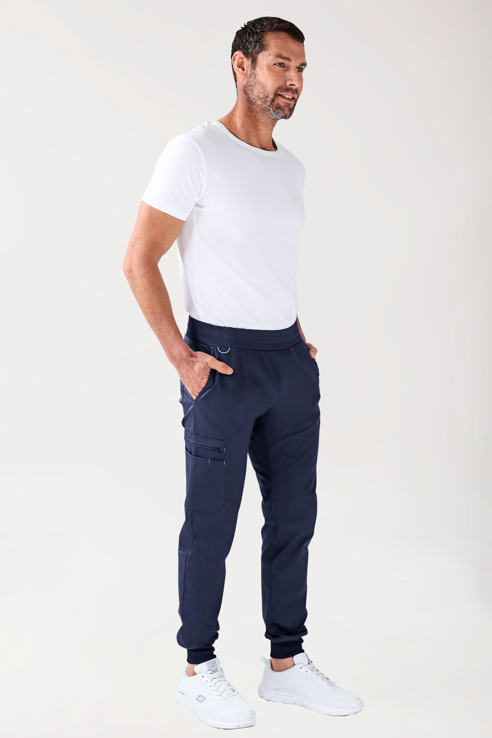 CLINIC STRETCH Hose Herren - Saumbündchen navy/himmelblau