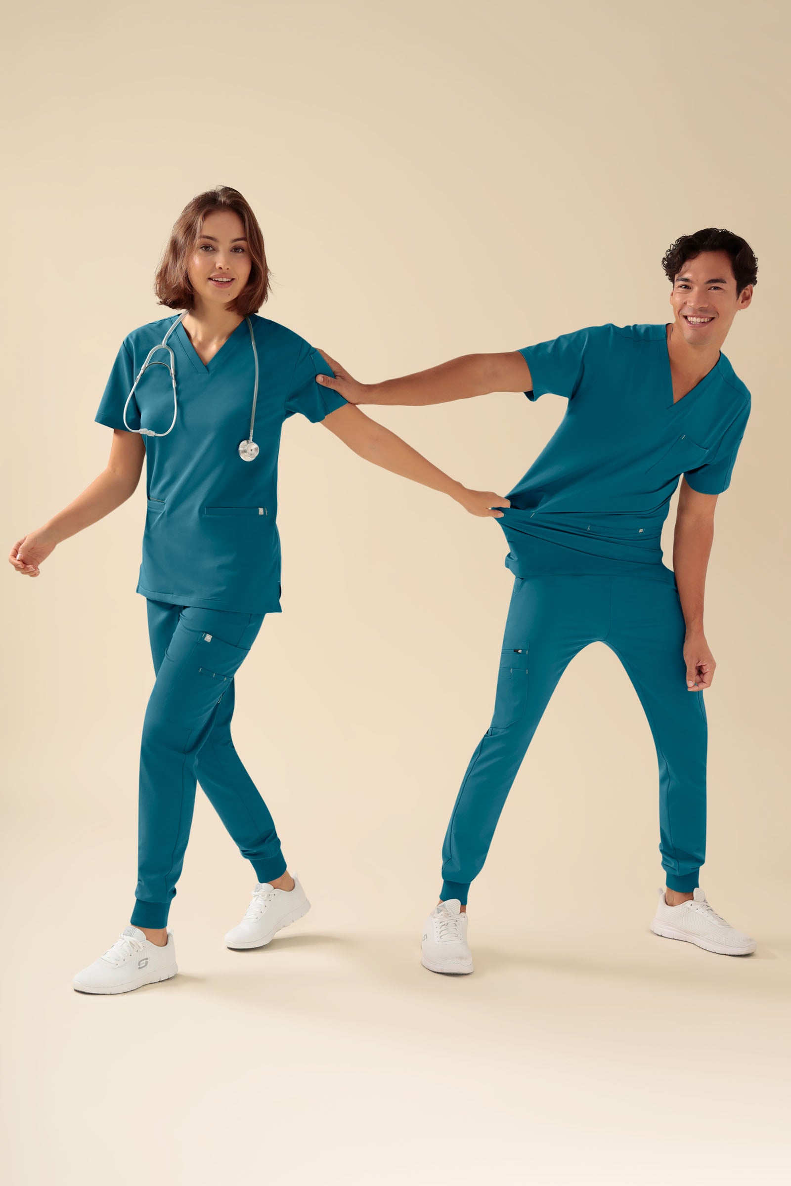 KAERE Hose Herren - Saumbündchen mit Beintaschen petrol, Vorderansicht