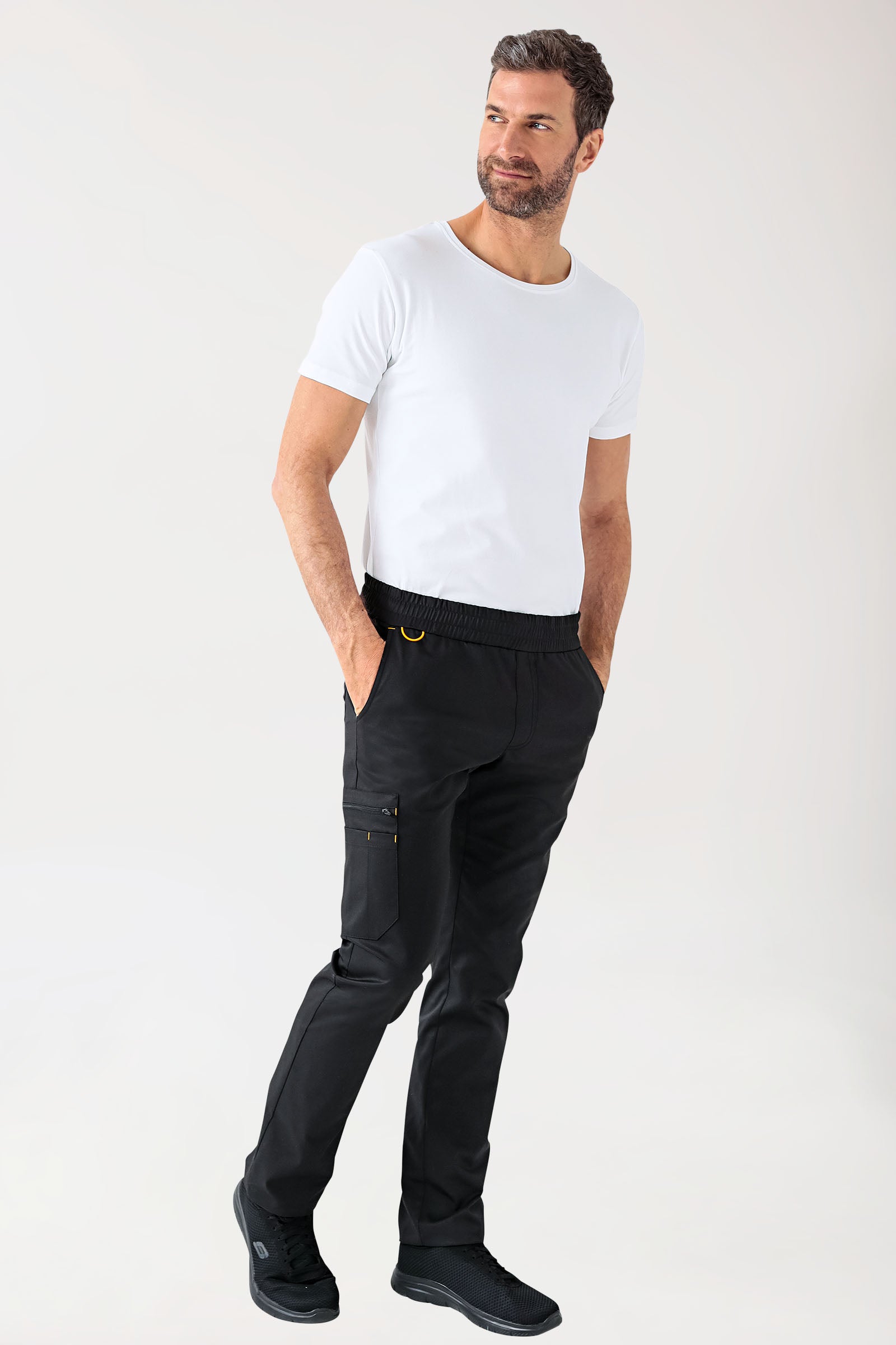 CLINIC STRETCH Hose Herren - gerader Saum schwarz/gelb