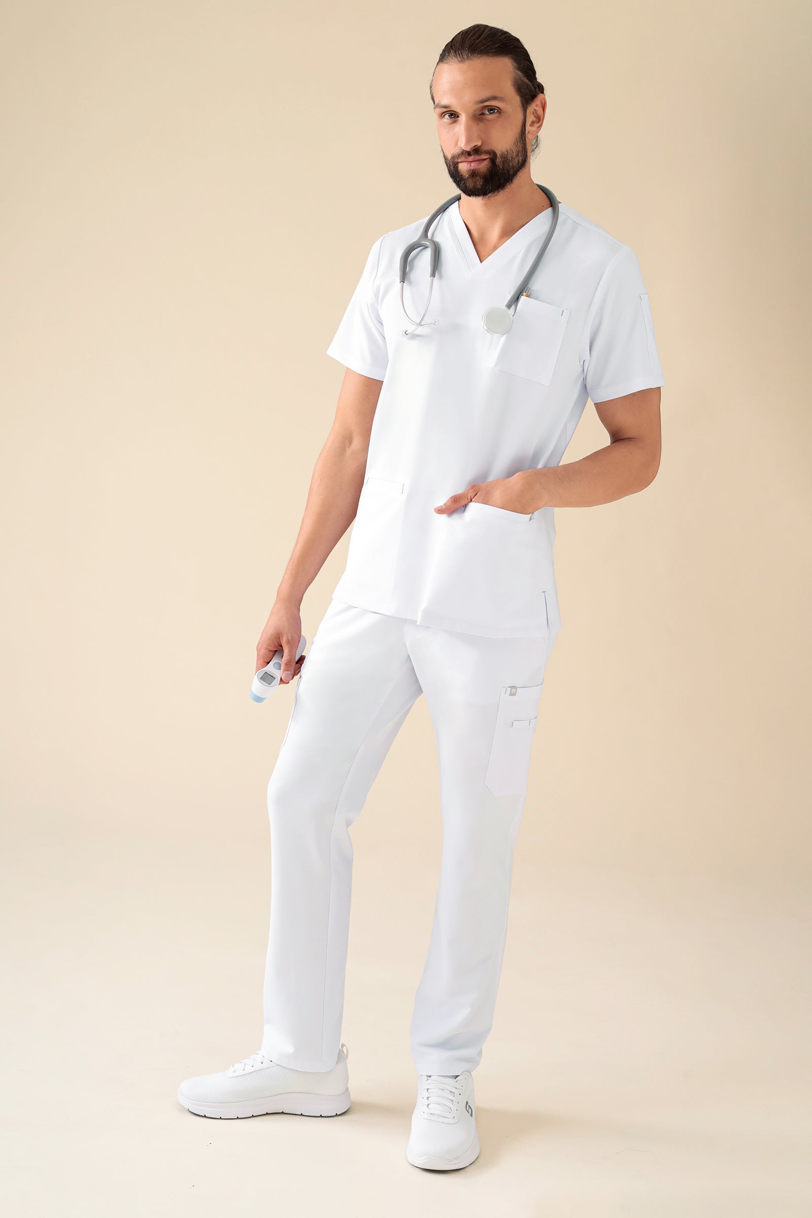 KAERE Hose Herren - gerader Saum mit Beintaschen weiß