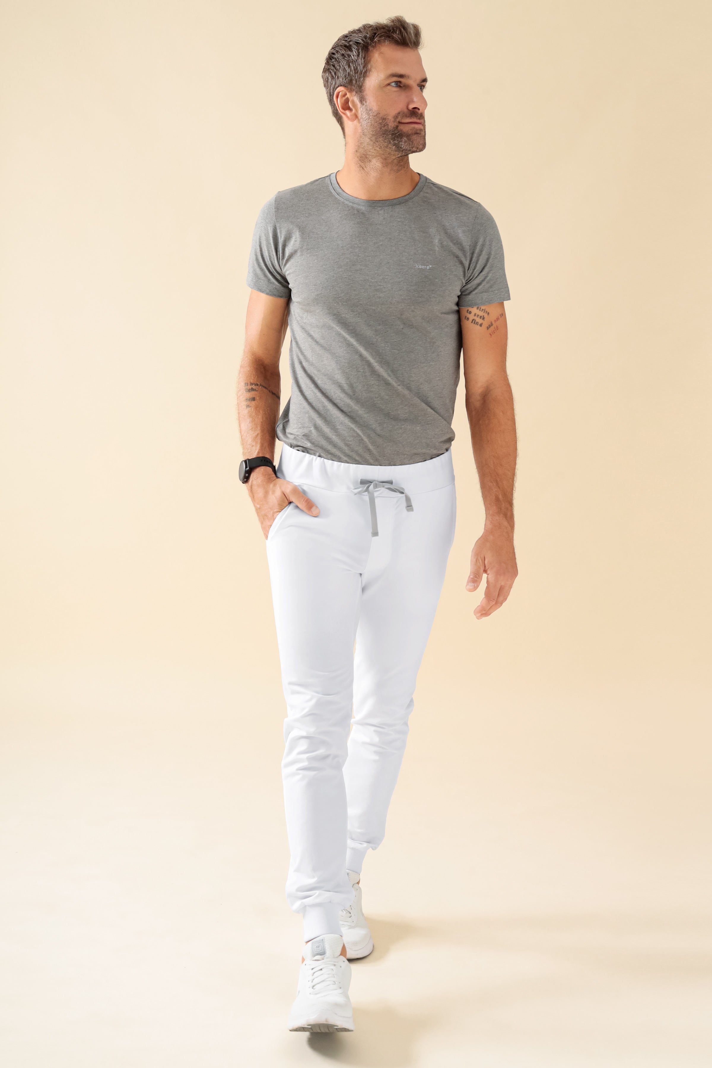 KAERE Hose Herren - Saumbündchen ohne Beintaschen weiß