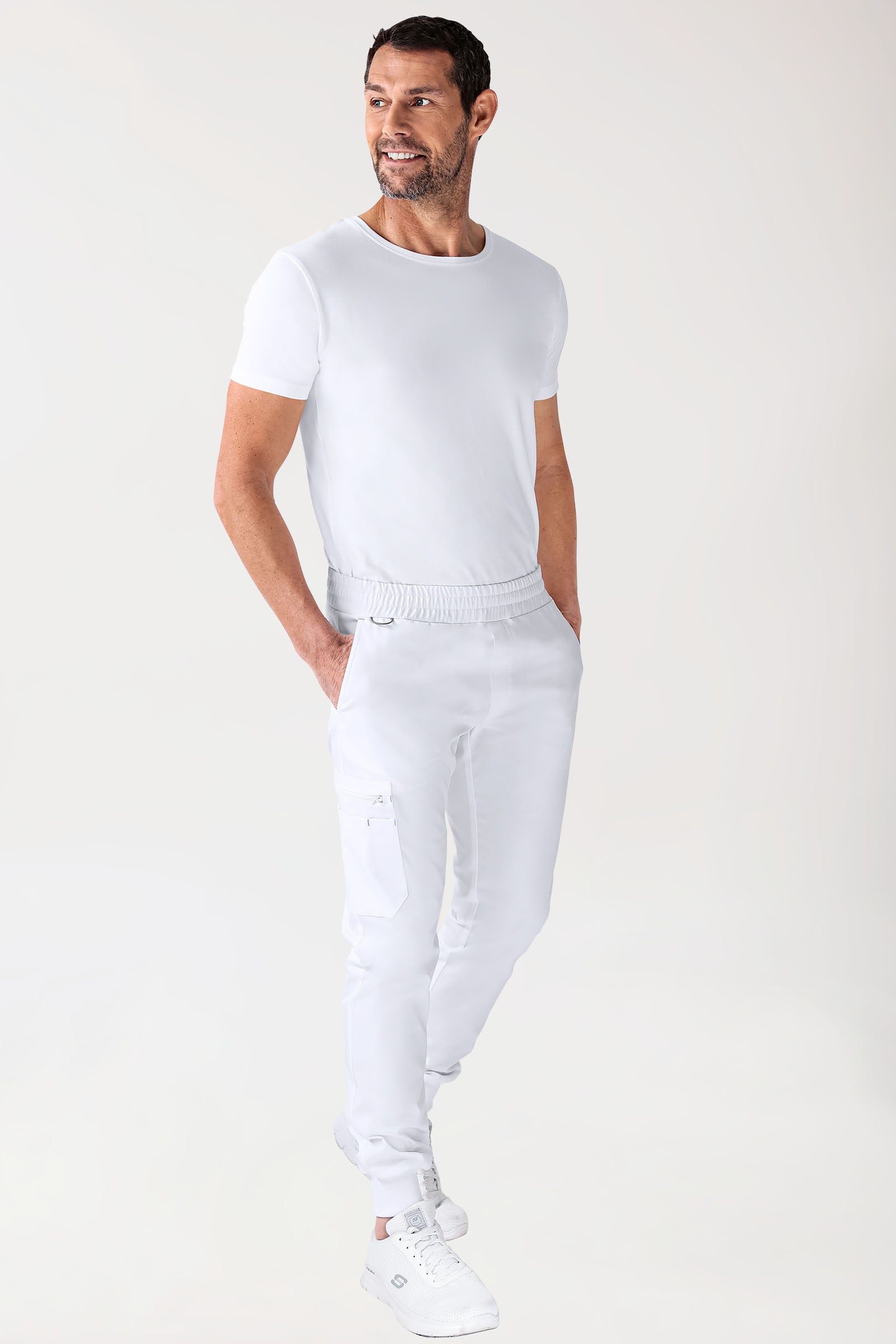 CLINIC STRETCH Hose Herren - Saumbündchen weiß/grau