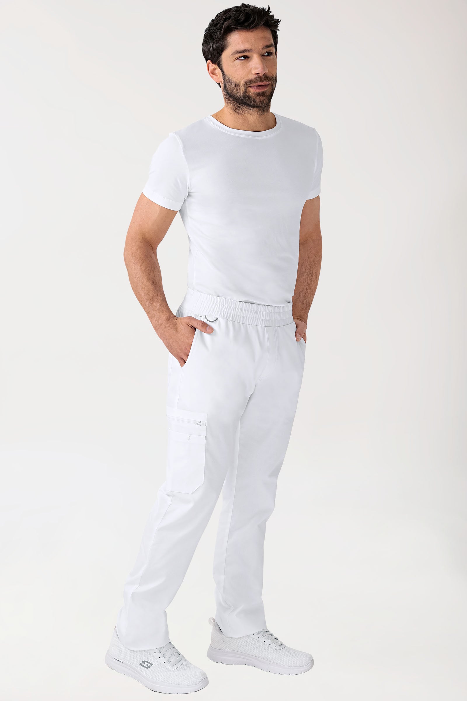 CLINIC STRETCH Hose Herren - gerader Saum Kurzgr. weiß/grau