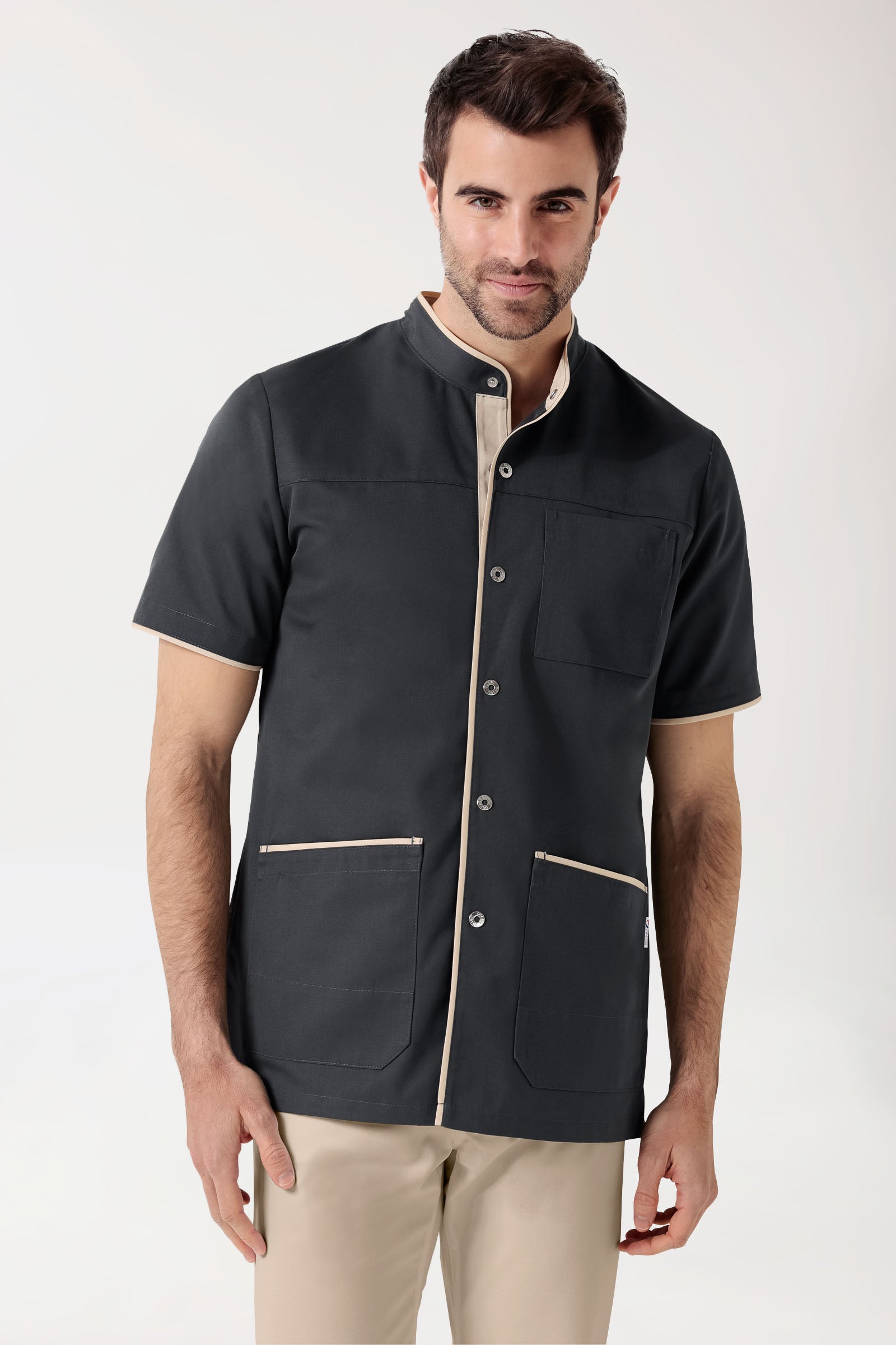 Beauty Kasack Herren - durchgeknöpft anthrazit/bisquit, Vorderansicht