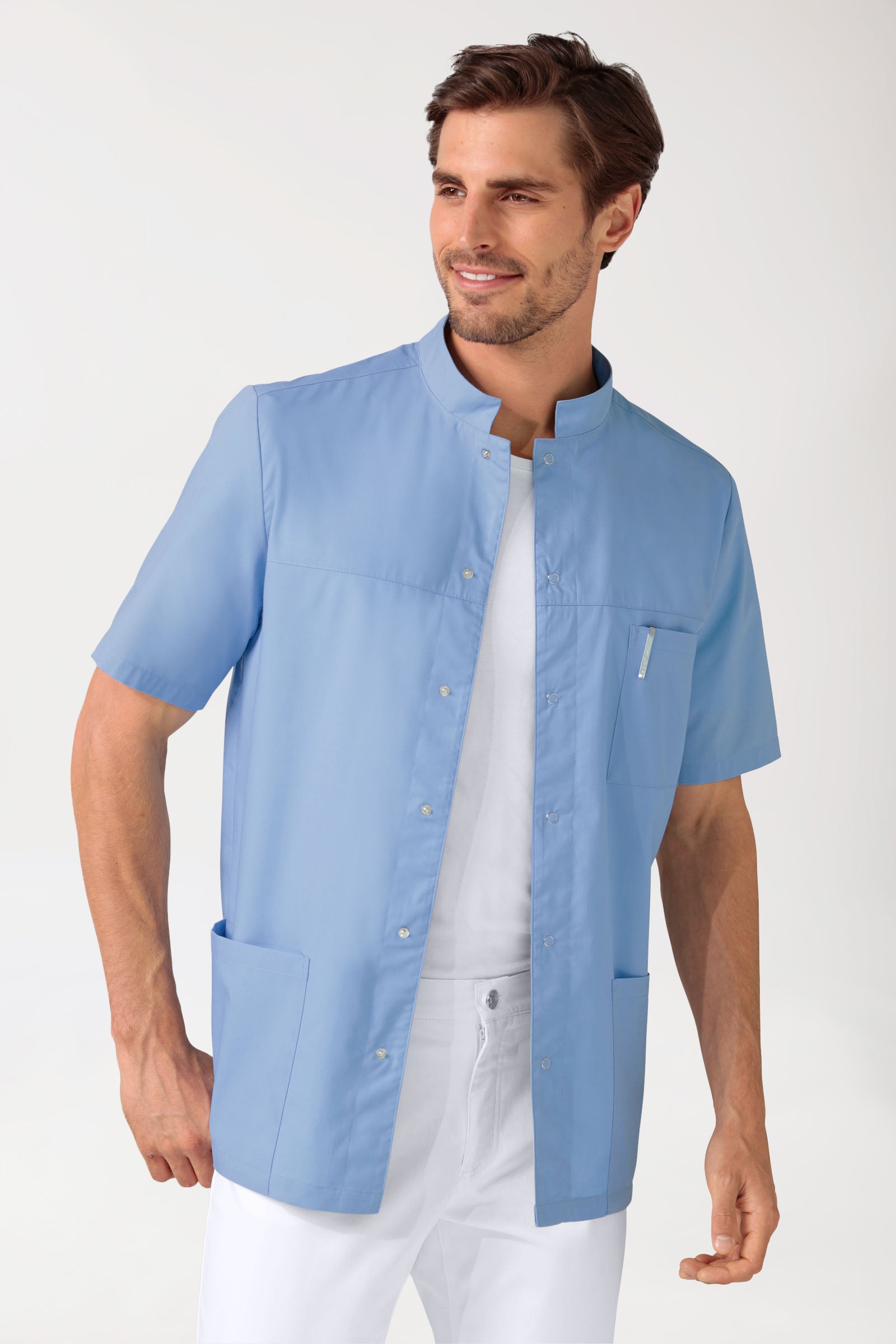 Stretch Kasack Herren - durchgeknöpft himmelblau