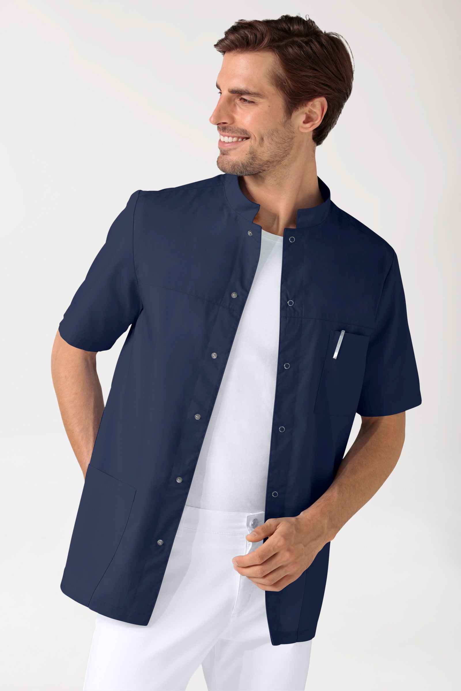 Stretch Kasack Herren - durchgeknöpft navy