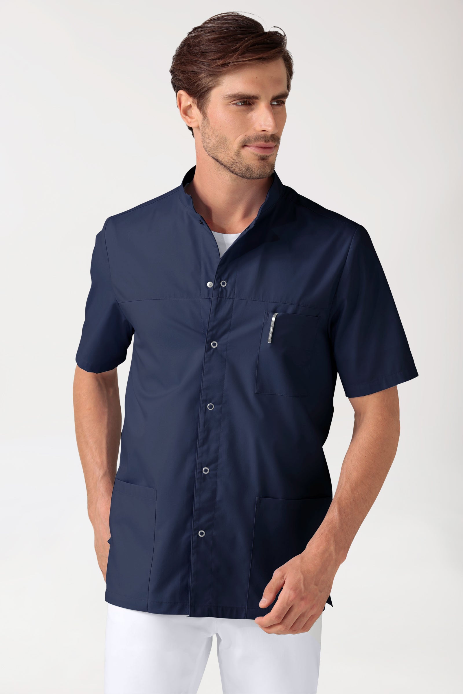 Stretch Kasack Herren - durchgeknöpft navy