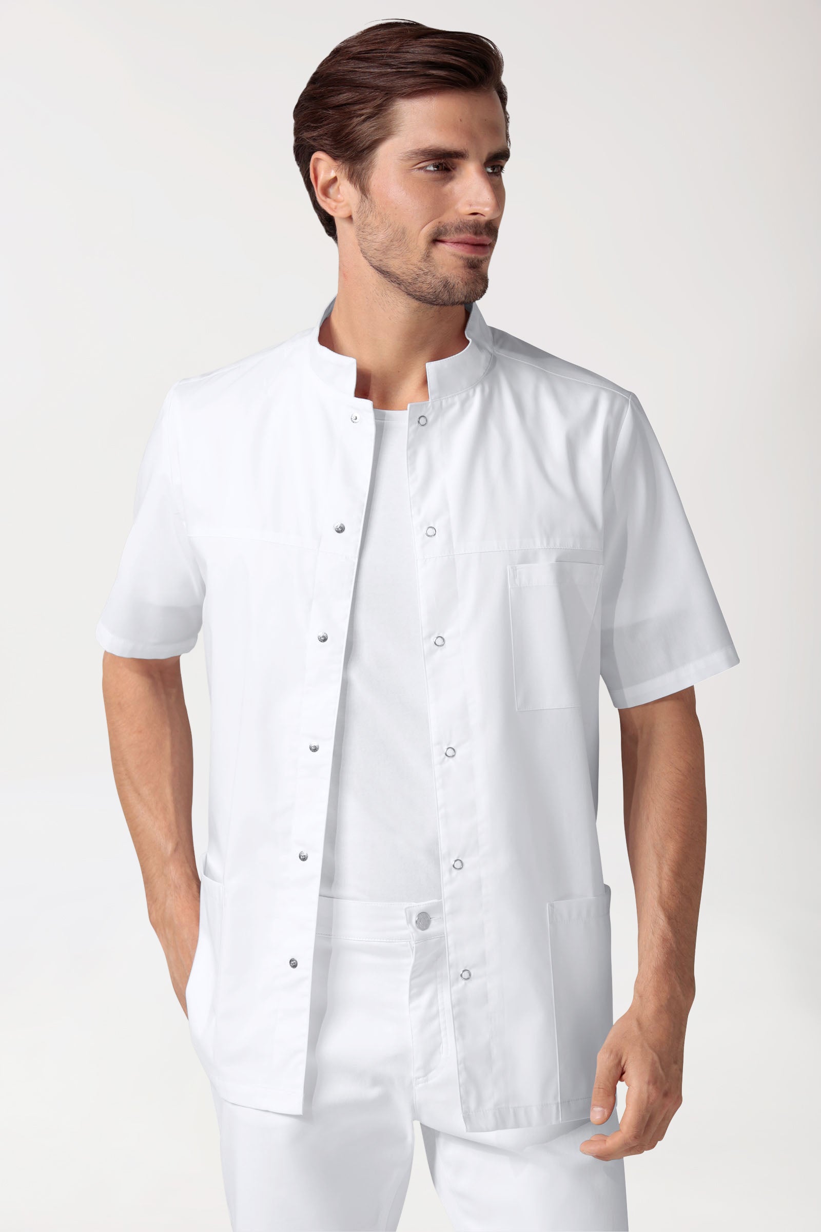 Stretch Kasack Herren - durchgeknöpft weiß