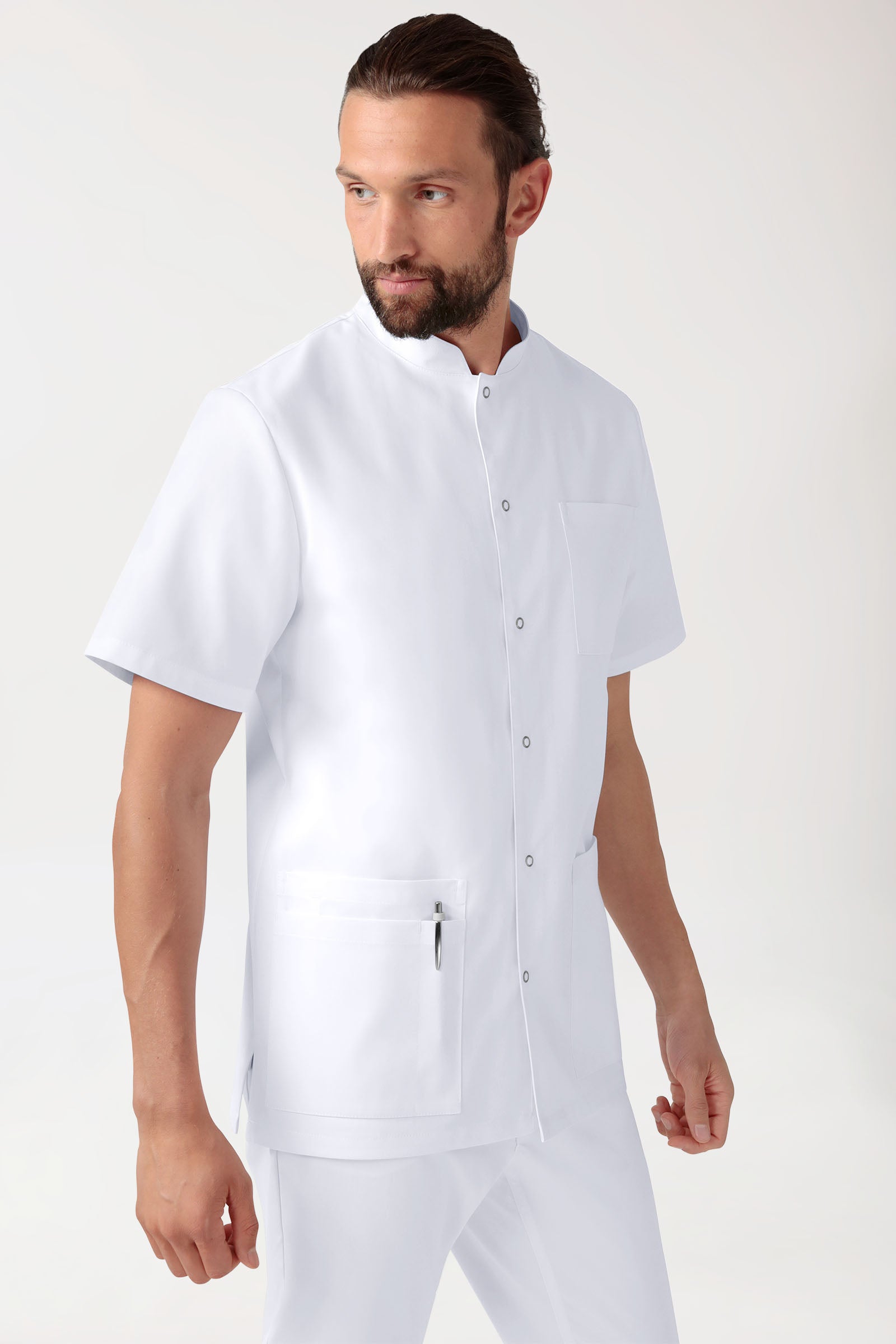 CLINIC STRETCH Kasack Herren - durchgeknöpft weiß