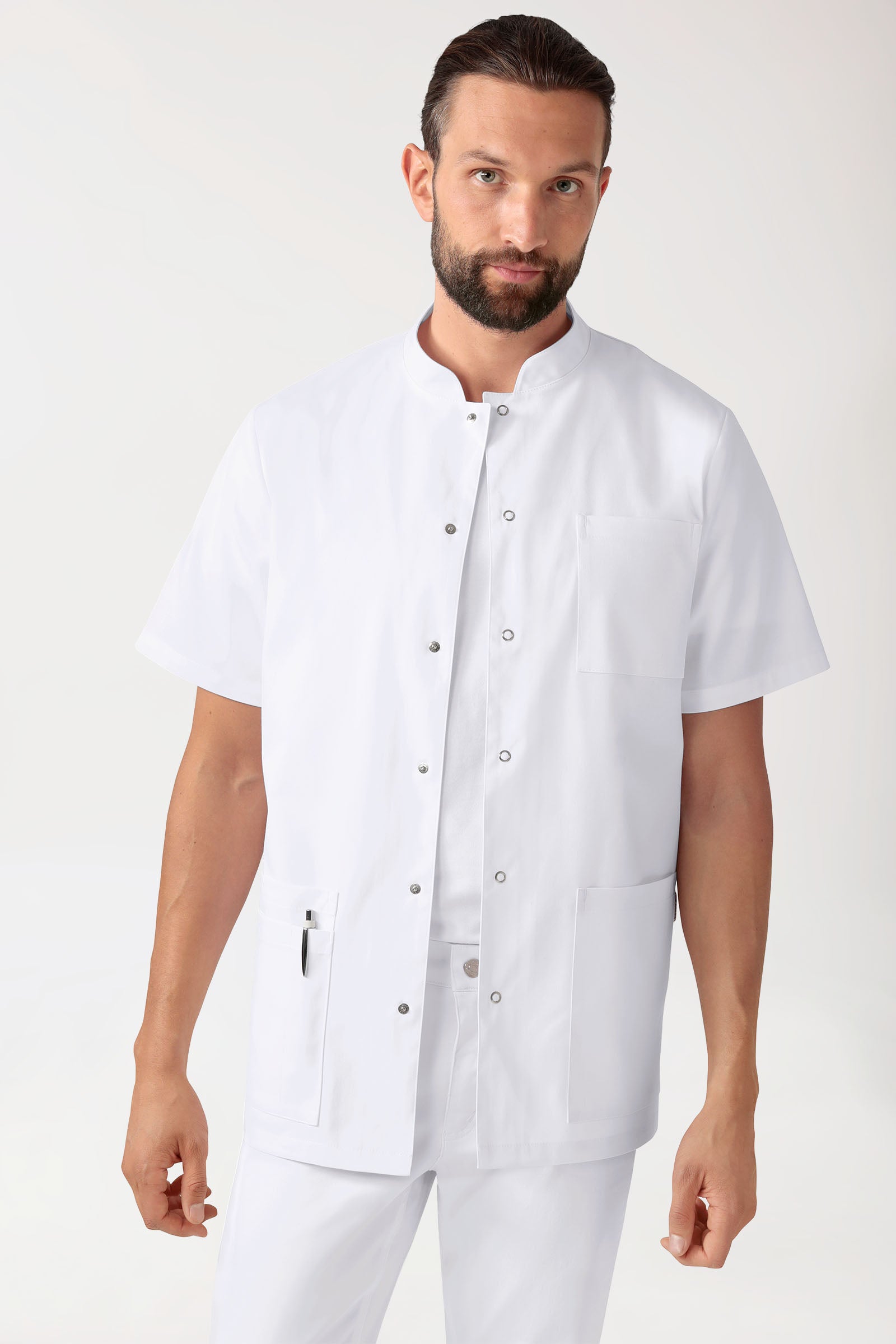 CLINIC STRETCH Kasack Herren - durchgeknöpft weiß