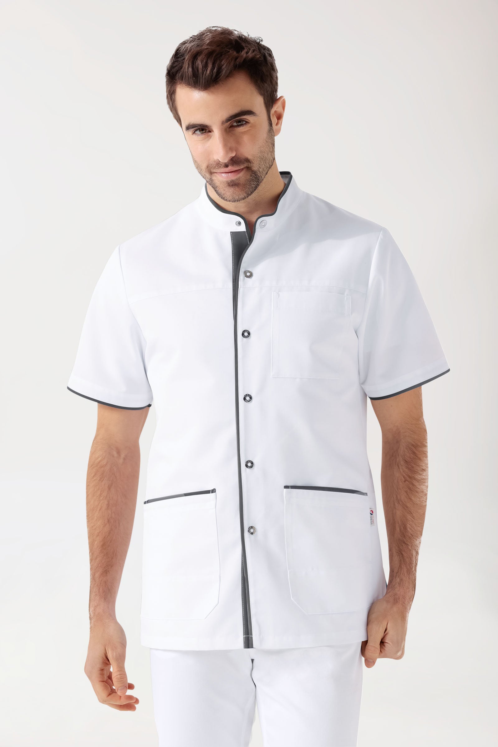 Beauty Kasack Herren - durchgeknöpft weiß/anthrazit