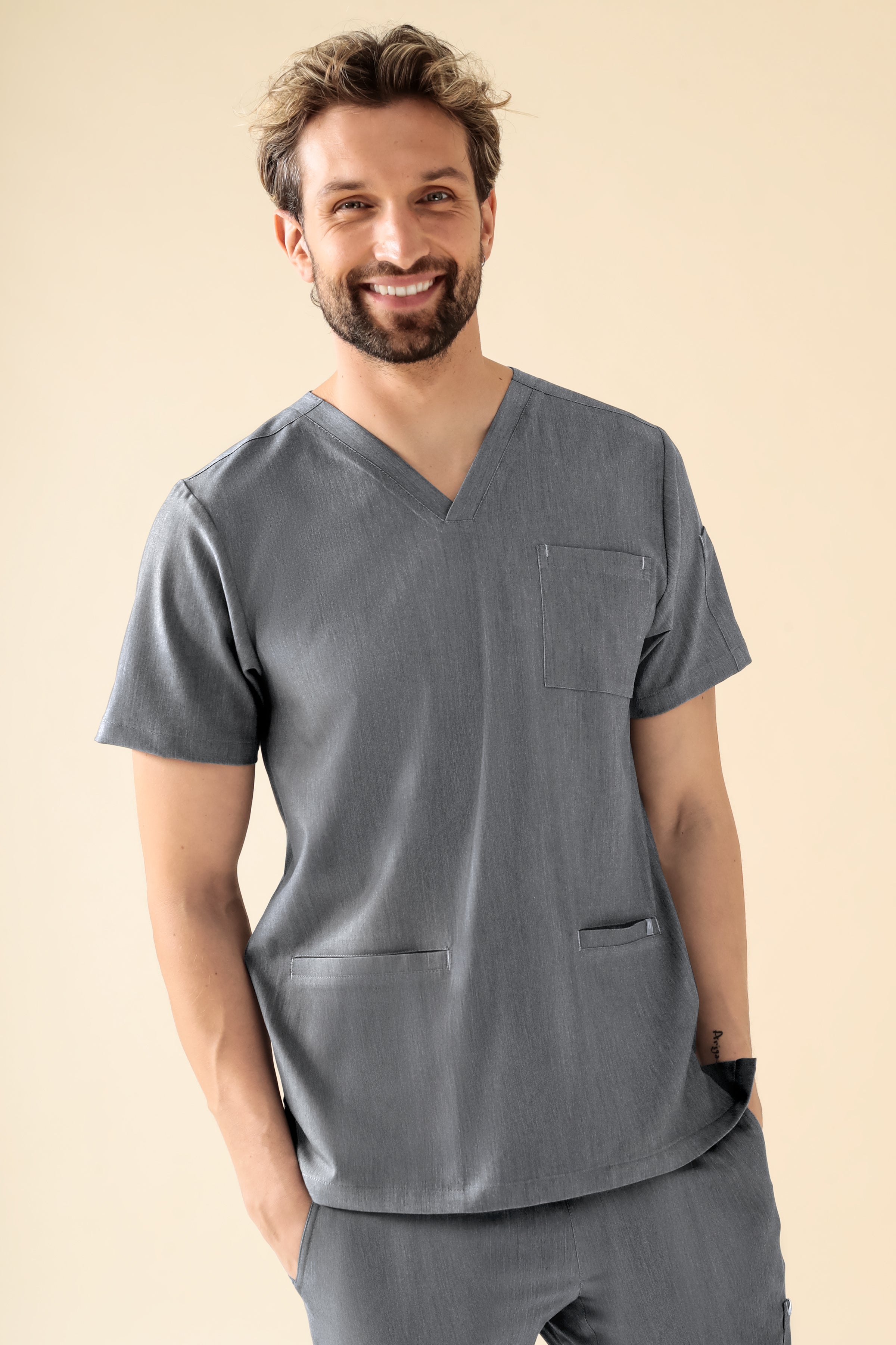 KAERE Schlupfkasack Herren - V-Ausschnitt grau melange