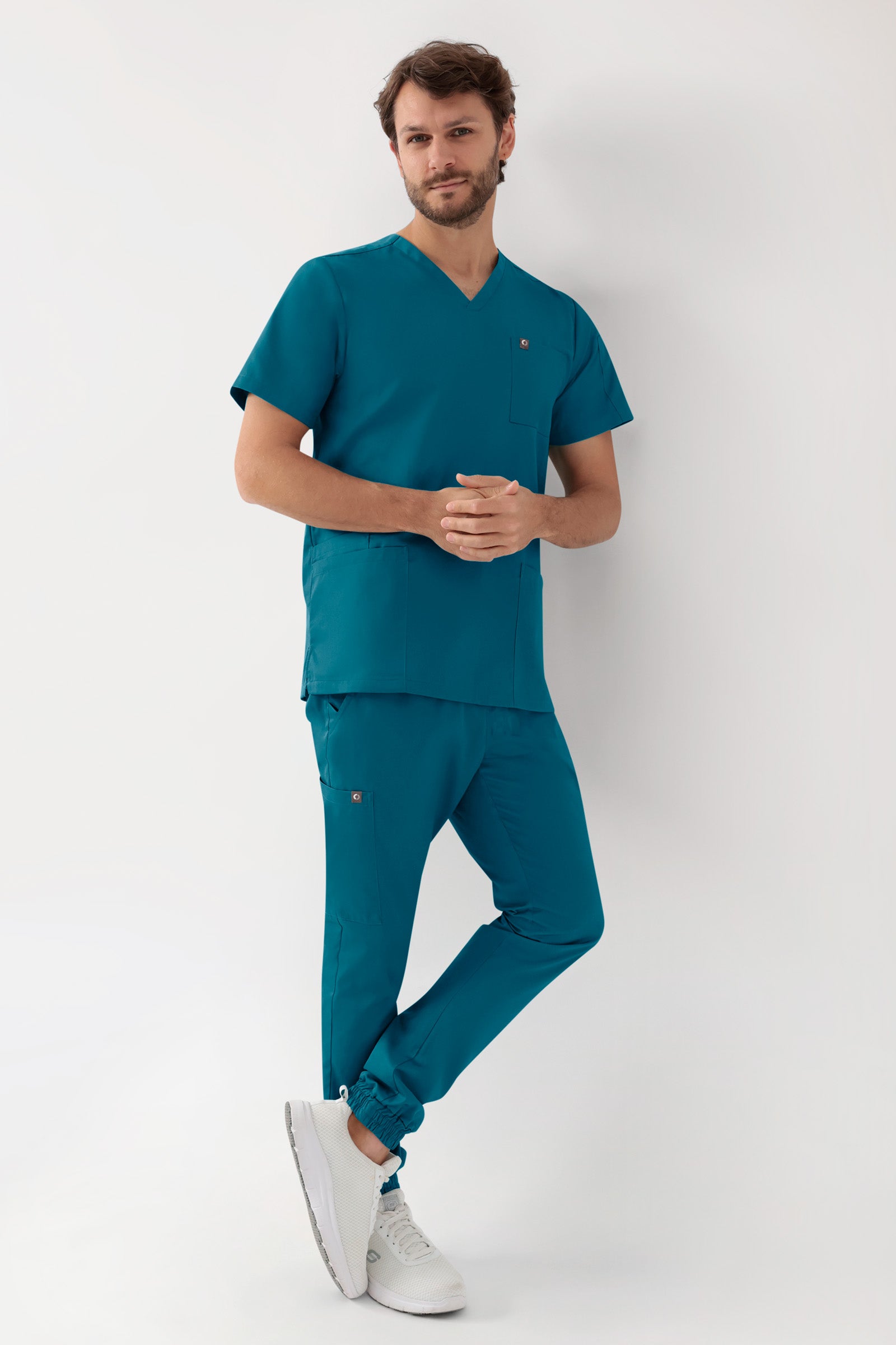 GREEN Stretch Schlupfkasack Herren - V-Ausschnitt petrol